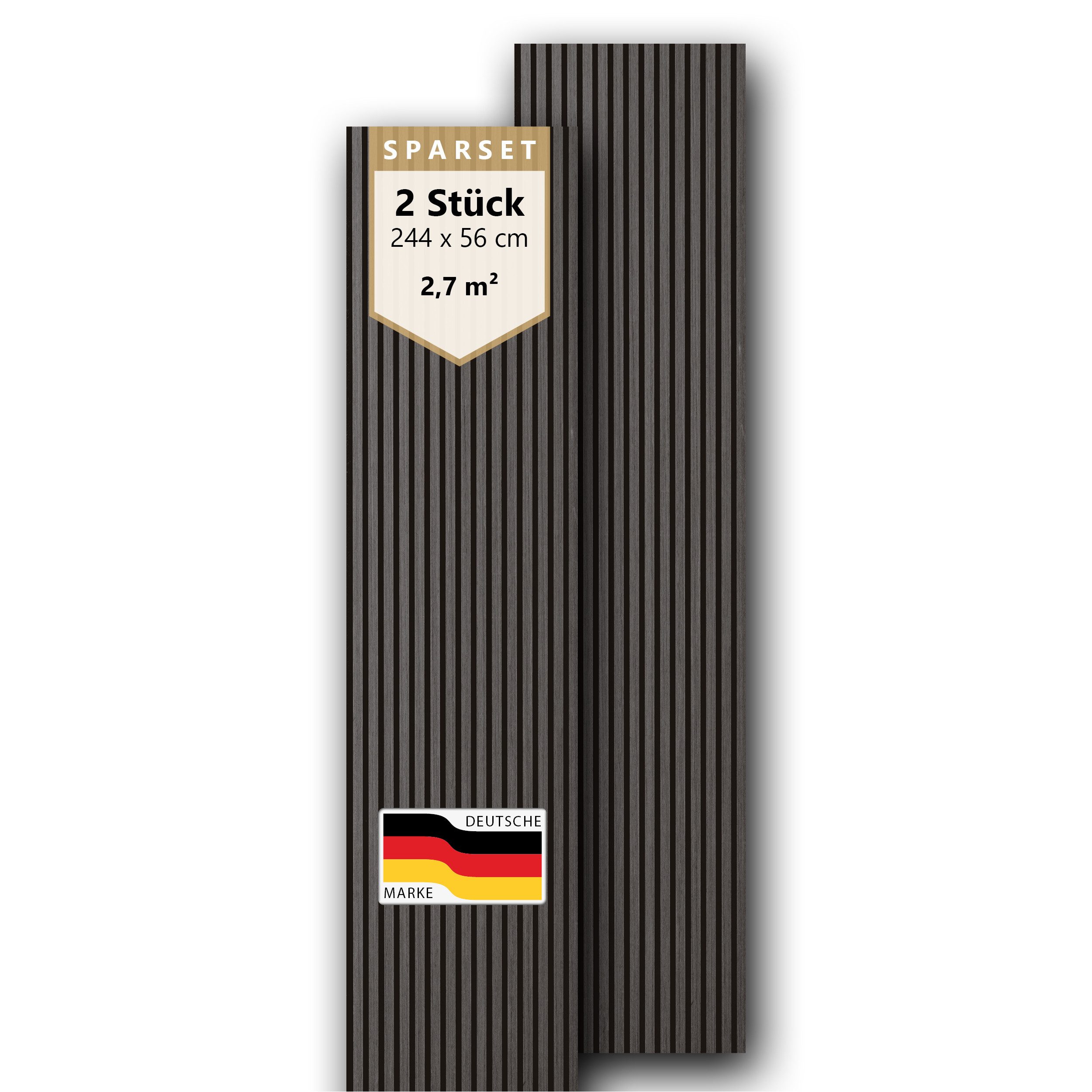 SONIDO Wandpaneel Sparset XXL Premium Akustikpaneele mit Eiche Echtholzoberfläche, BxL: 56,00x244,00 cm, (Sparset mit 2, 3 oder 4 Paneelen, 2-tlg., Versandkostenfreie Lieferung) 15 Leisten mit schwarzem 9 mm Filz-Akustikträger je Paneel