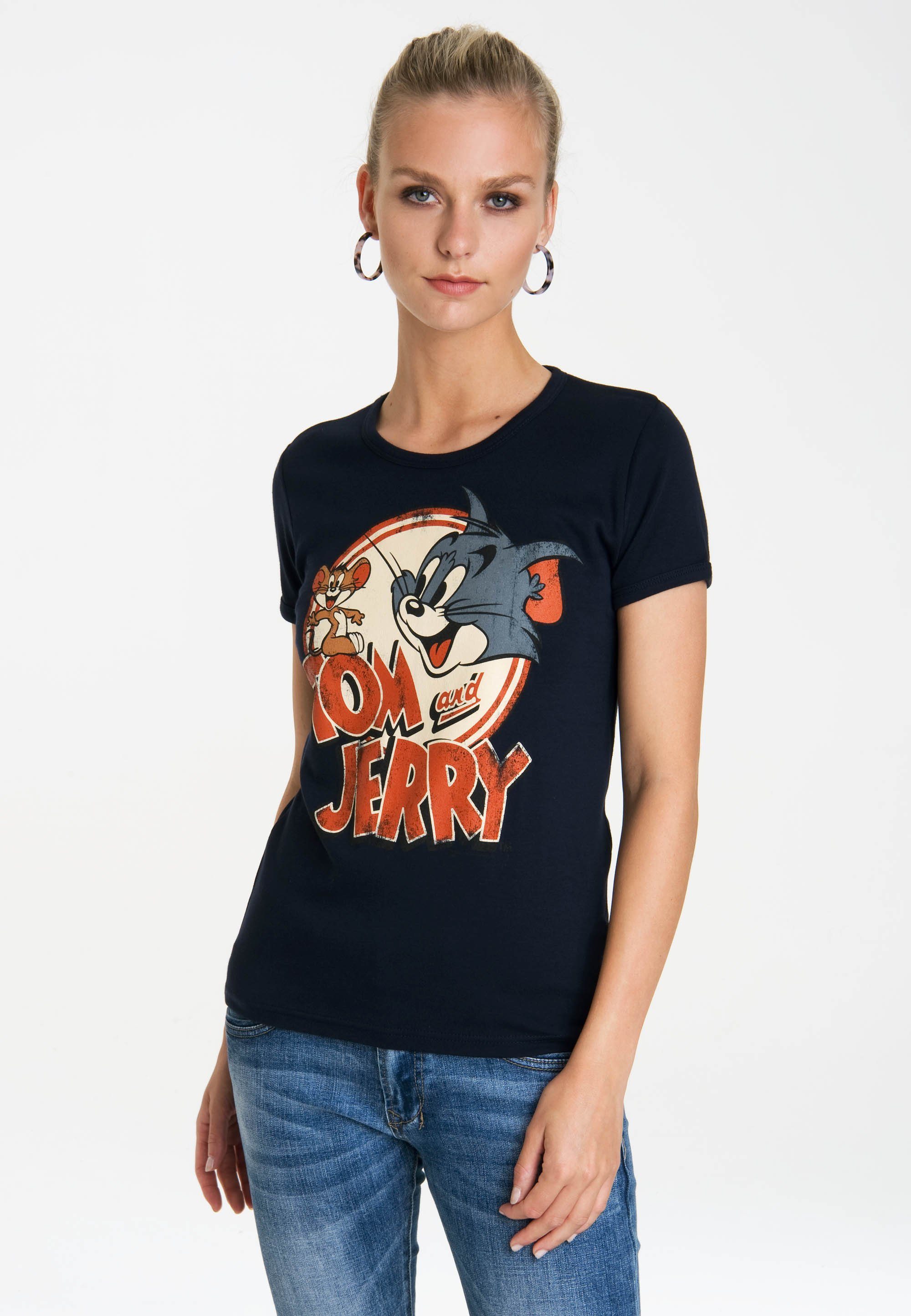 schwarz lizenziertem Tom mit Originaldesign T-Shirt & Jerry LOGOSHIRT