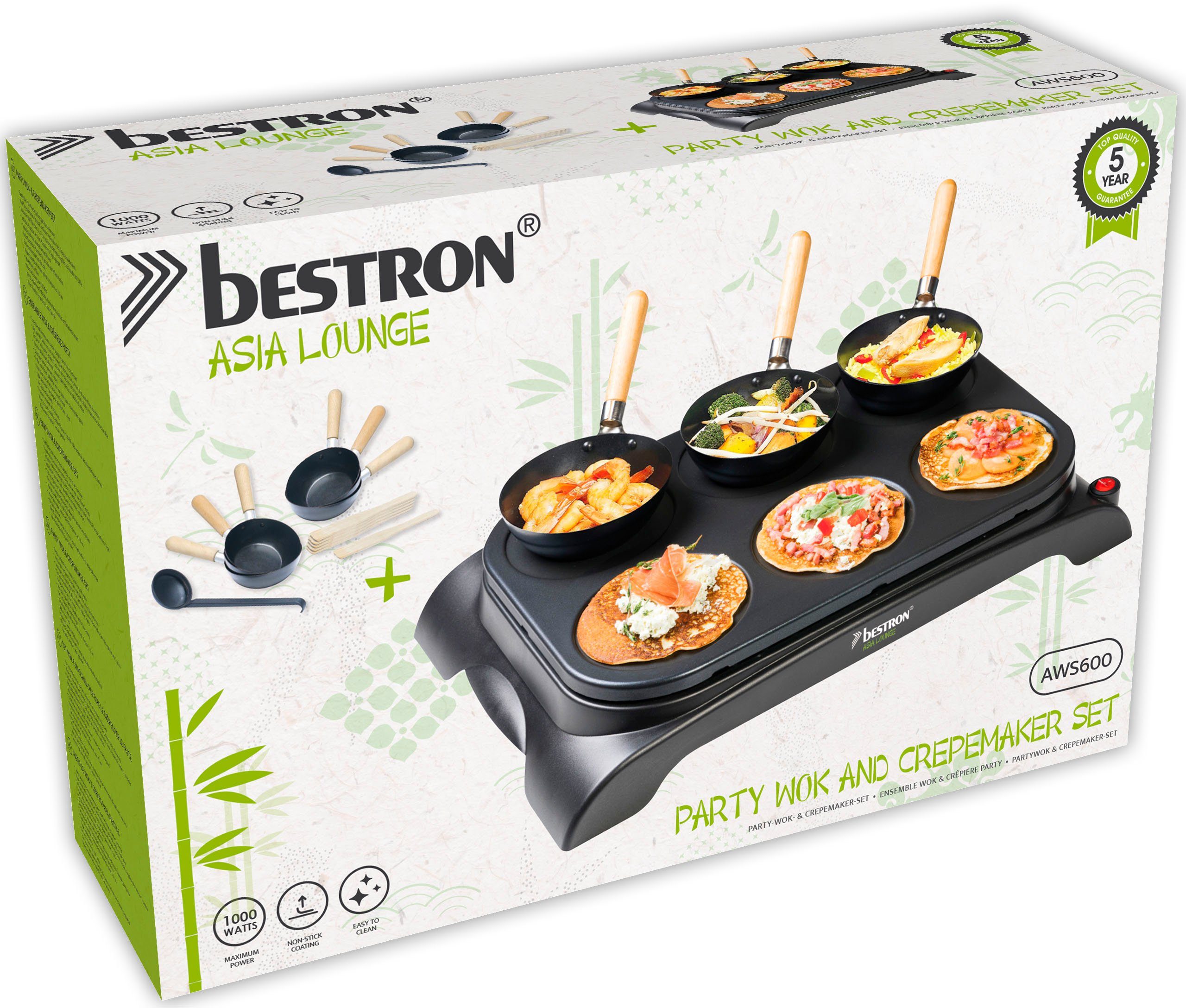 6 Holzspatel Raclette Schöpflöffel Wok & 1000 Personen, 6 6 Raclettepfännchen, für 1 Pfannen Mini W, inkl. bestron AWS600,