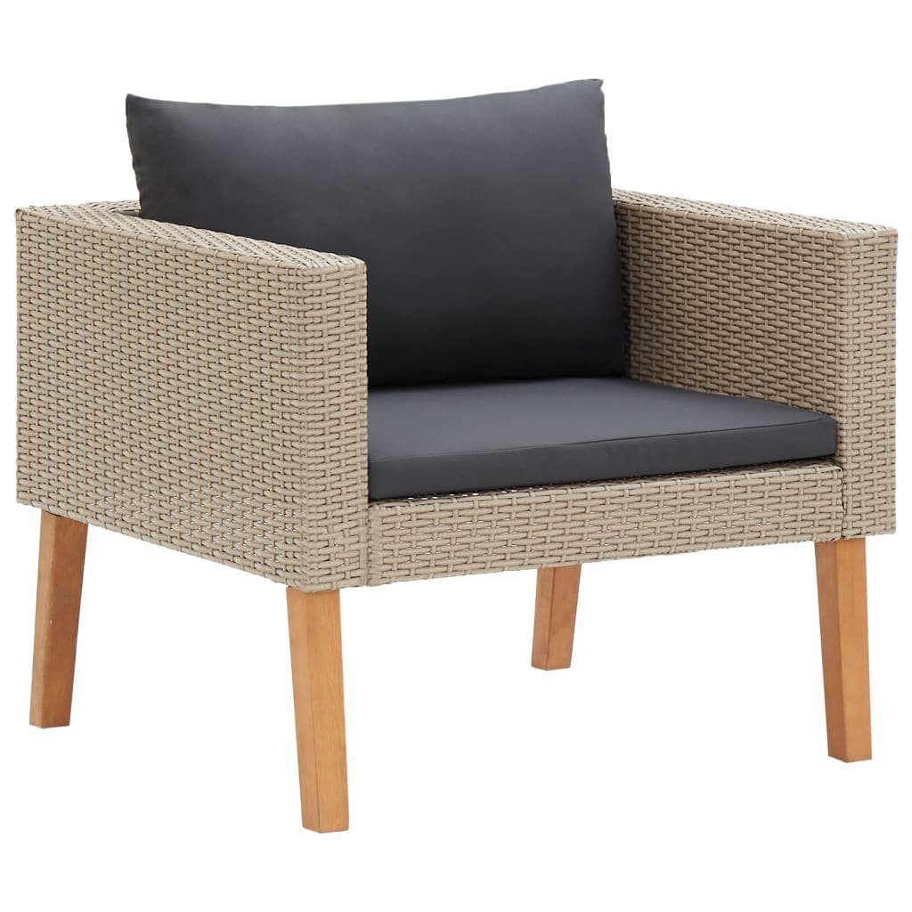 vidaXL Loungesofa 1-Sitzer-Gartensofa mit Auflagen Poly Rattan Beige, 1 Teile