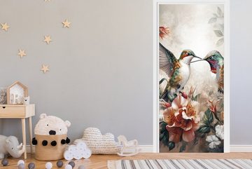 MuchoWow Türtapete Kolibri - Vögel - Blumen - Natur, Matt, bedruckt, (1 St), Fototapete für Tür, Türaufkleber, 75x205 cm