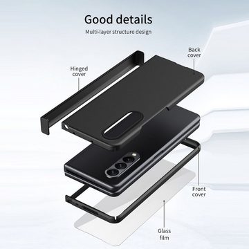 Wigento Handyhülle Für Samsung Galaxy Z Fold4 5G Kunststoff Handy Tasche Hülle Etuis Lila + Hart Glas + Stift