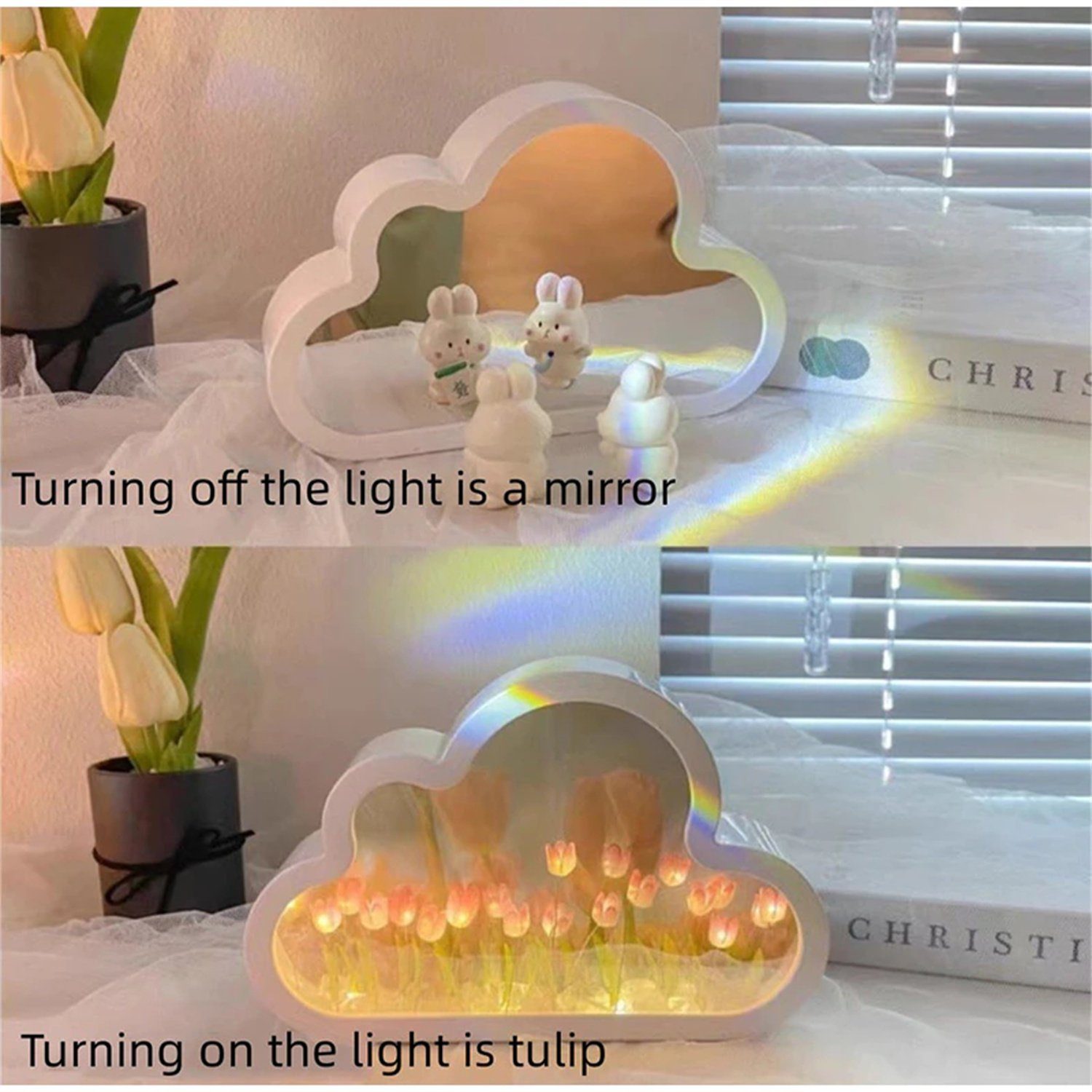 DIY Wolke LILA Tulpe Handgemachte Spiegel autolock kleines Nachtlicht LED Nachtlicht