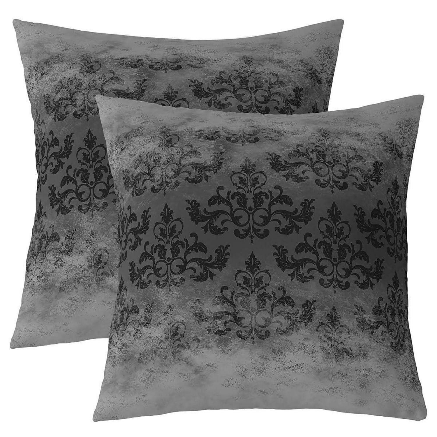 LuxusKollektion Kissenbezüge Kissenhülle Jacquard 60x60cm Schwarz Grau Damask 2er Set, (2 Stück)