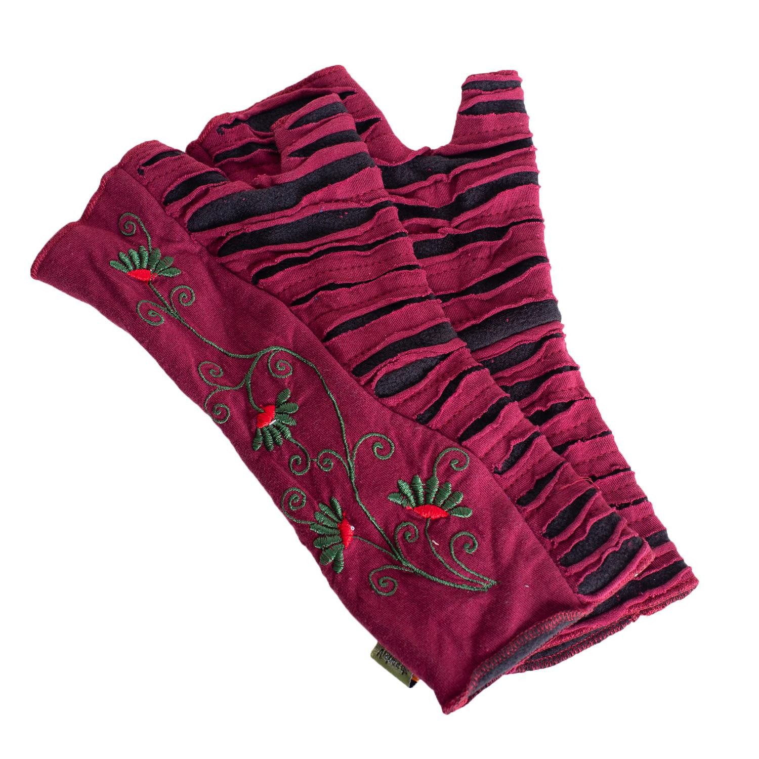 Vishes Armstulpen Warme Blumen bestickte Handstulpen, außen Baumwolle, innen Fleece Alternative Bekleidung, Ethno, Hippie, Retro Style