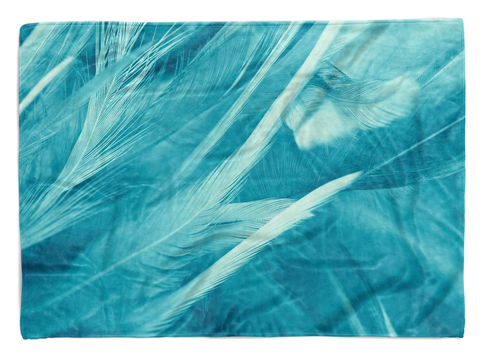 Sinus Handtuch Baumwolle-Polyester-Mix Art Saunatuch Strandhandtuch Handtücher Handtuch mit Kuscheldecke Federn Fotomotiv Schö, (1-St), Blau Nahaufnahme