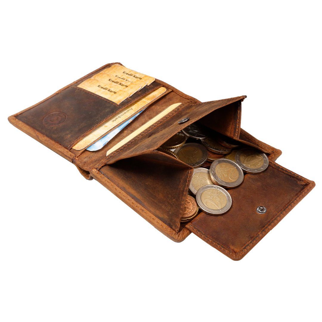 SHG Geldbörse Herren Leder Börse Schutz Portemonnaie, RFID Brieftasche mit Männerbörse Münzfach Büffelleder Lederbörse