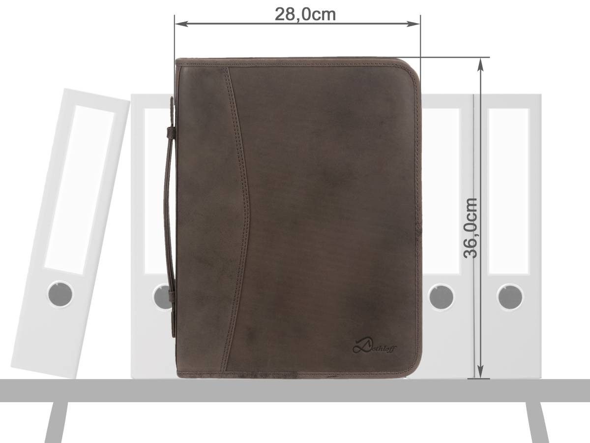 Dethloff Schreibmappe "Zulu" Leder A4 Konferenzmappe 28x36x5cm, Tagungsmappe, Ringbuchmappe, Reißverschluss, Griff, dunkelbraun
