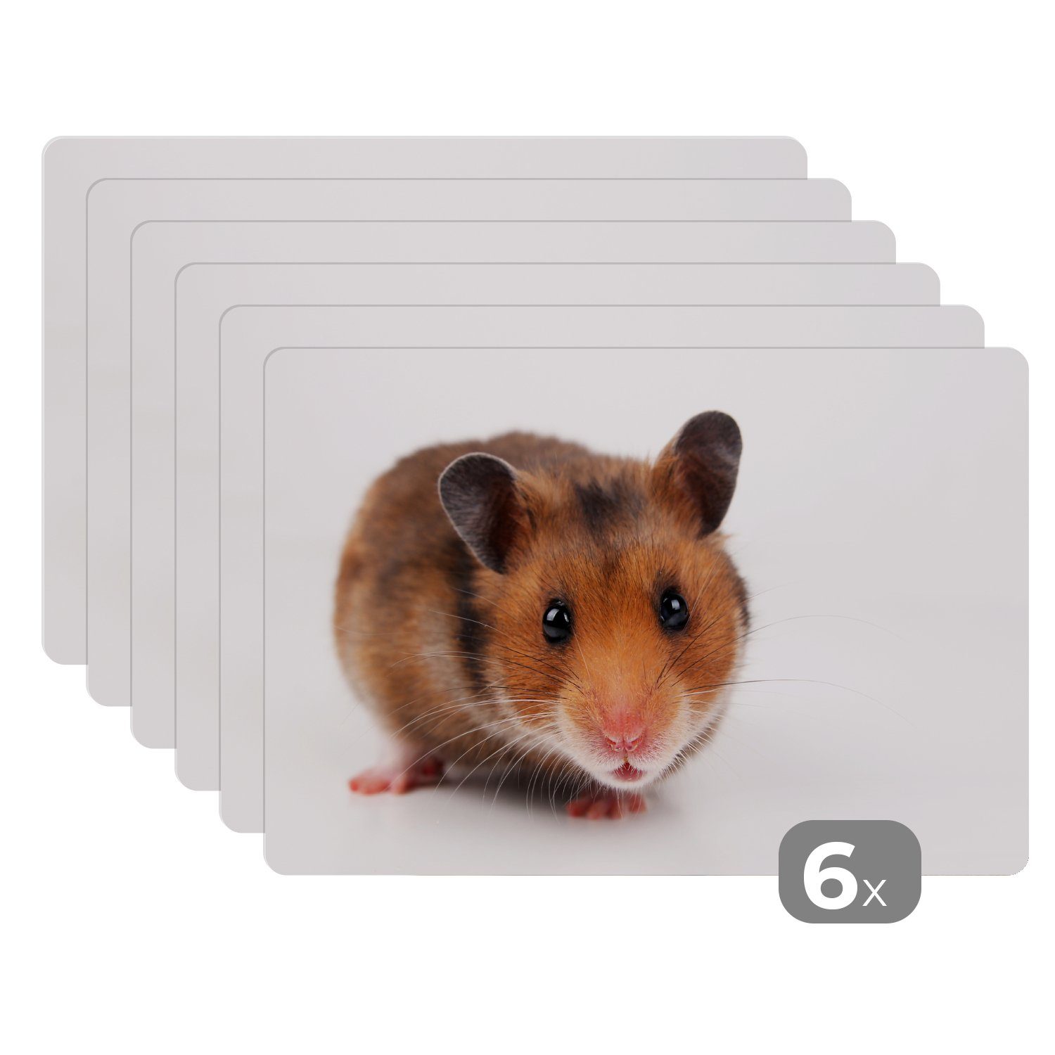 Platzset, Neugieriger Hamster, MuchoWow, (6-St), Platzset, Platzdecken, Platzmatte, Tischmatten, Schmutzabweisend