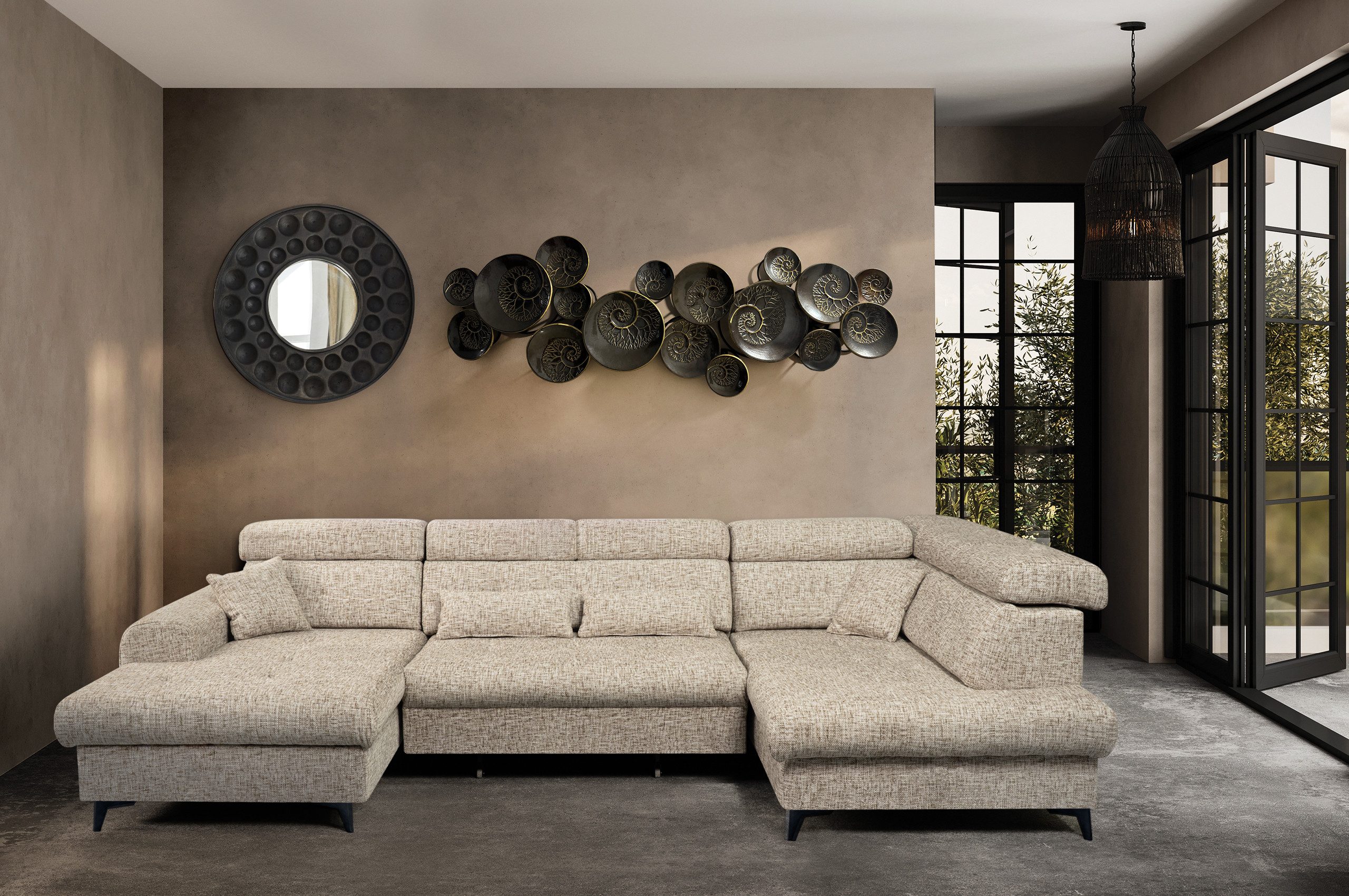 OKAA Ecksofa Wohnlandschaft mit elektrischer Schlaffunktion inkl. 2x Bettkasten