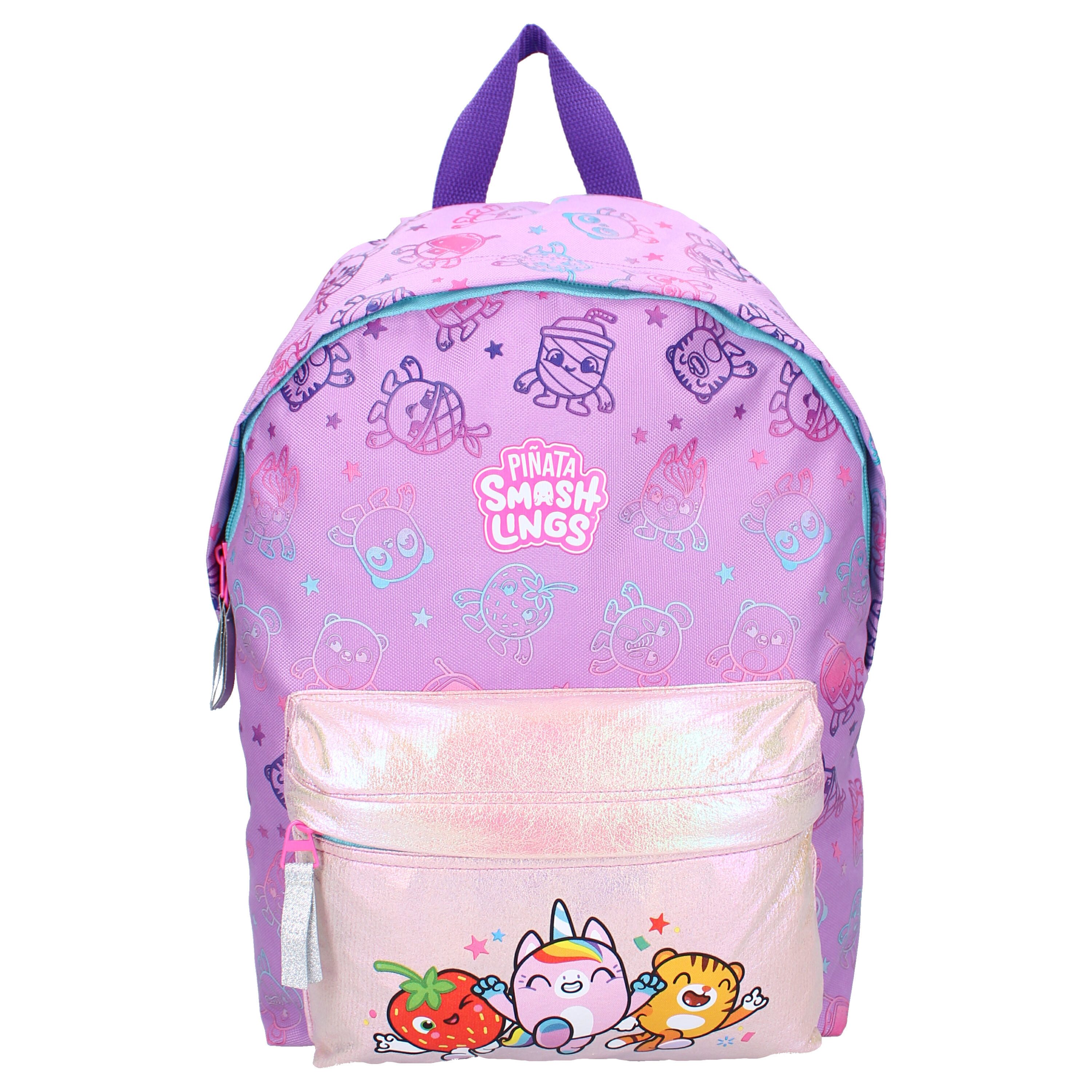 Piñata Smashlings Kinderrucksack Kinder Rucksack lila – Holografische Vordertasche, 11,5 L Volumen