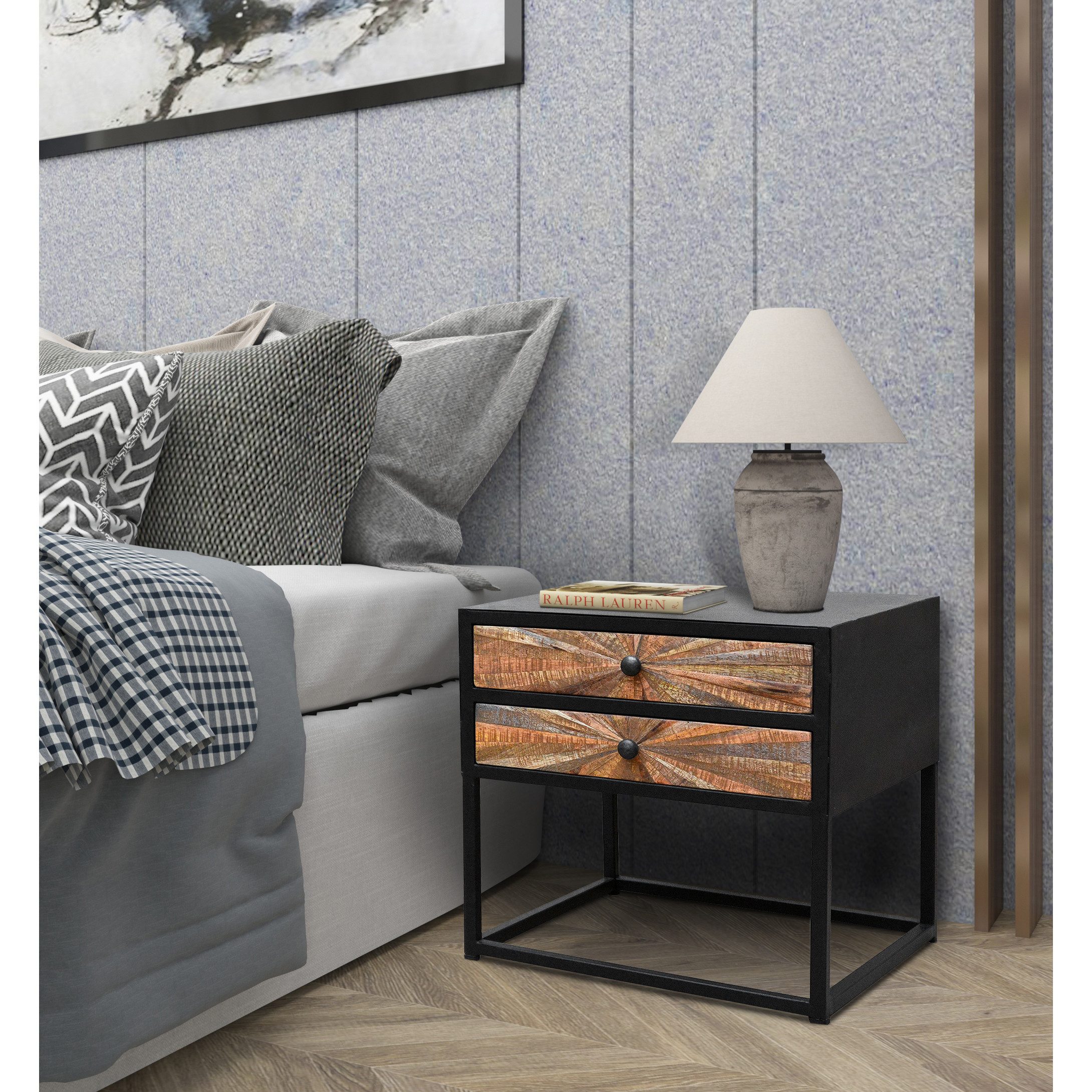 loft24 Nachtschrank Tanay Nachttisch, Beistelltisch, 2 Schubladen, Mangoholz