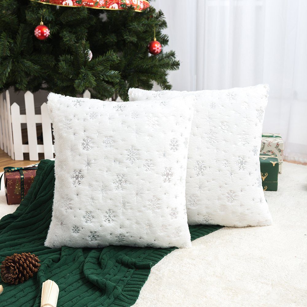 Weiß Plush, Wohnzimmer, Kissenhülle, Schneeflocke Kissenbezug Zottelig, Schlafzimmer (1 für Stück), PV-Vliesstoff, Sunicol Flauschig 45x45cm, Party Weihnachten Dekokissen,