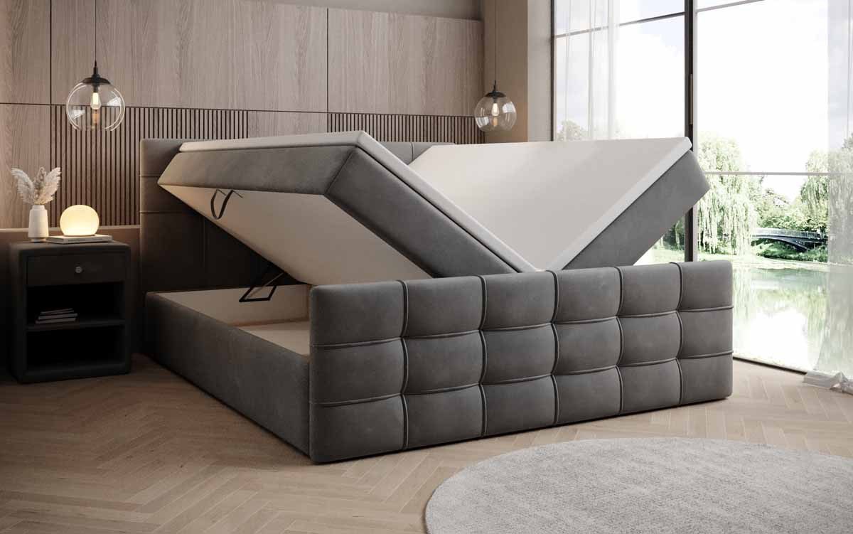 Luxusbetten24 Boxspringbett Luxor in Samt, mit Stauraum
