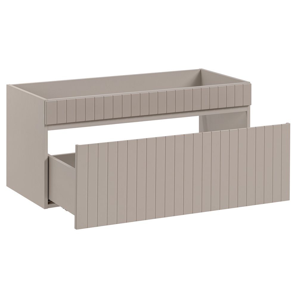 Lomadox Waschbeckenschrank IRAKLIO-56-CASHMERE Kaschmir, Rillen Design, 1 Auszug mit Softclose, 100 cm breit
