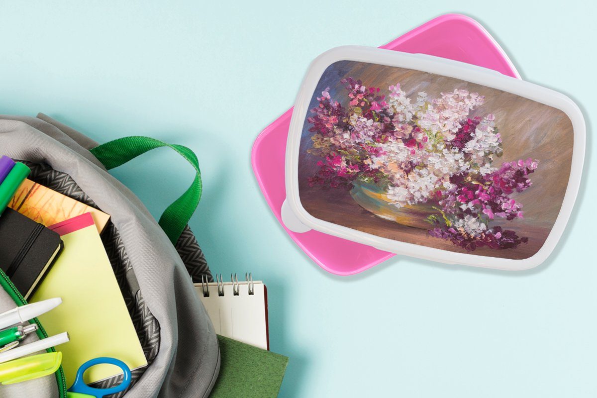Erwachsene, Flieder (2-tlg), Ölfarbe Mädchen, Kunststoff, Farben, Brotdose rosa Brotbox MuchoWow - - Kunststoff für Kinder, Lunchbox Snackbox,