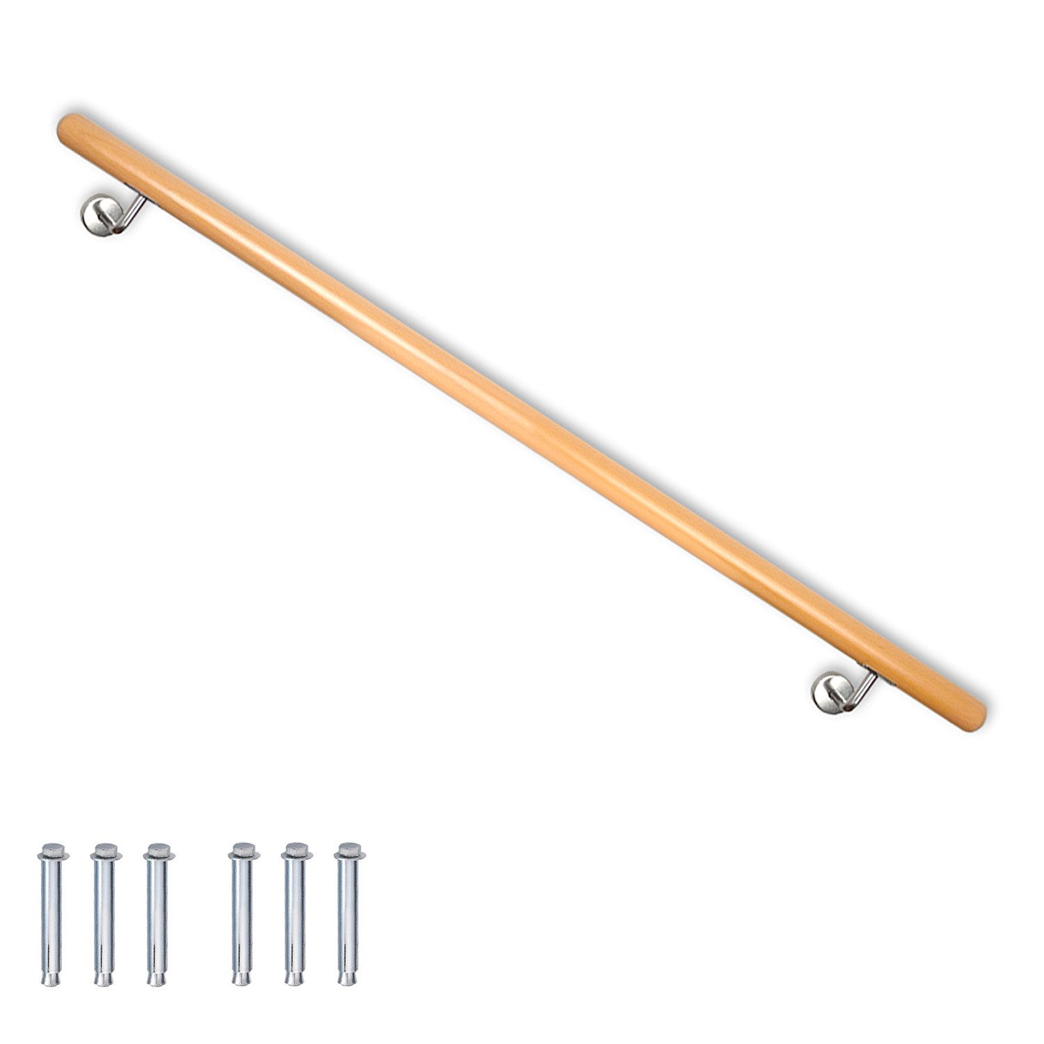 V2Aox Handlauf Buche Holz Handlauf Treppengeländer Wandhandlauf Treppe 50 - 500 cm, 100 cm Gesamtlänge