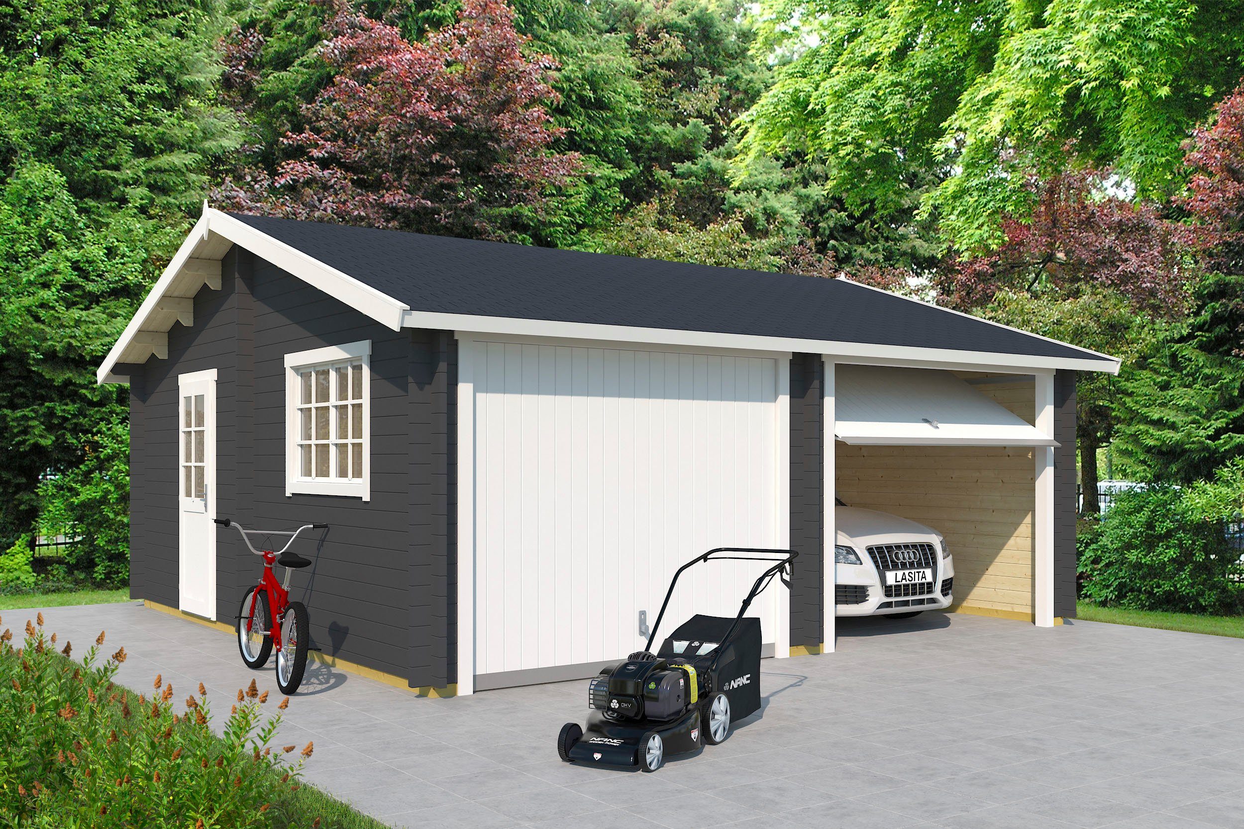 LASITA MAJA Garage Falkland (Set, Für 2 Fahrzeuge geeignet), Garage + 2 Schwingtoren