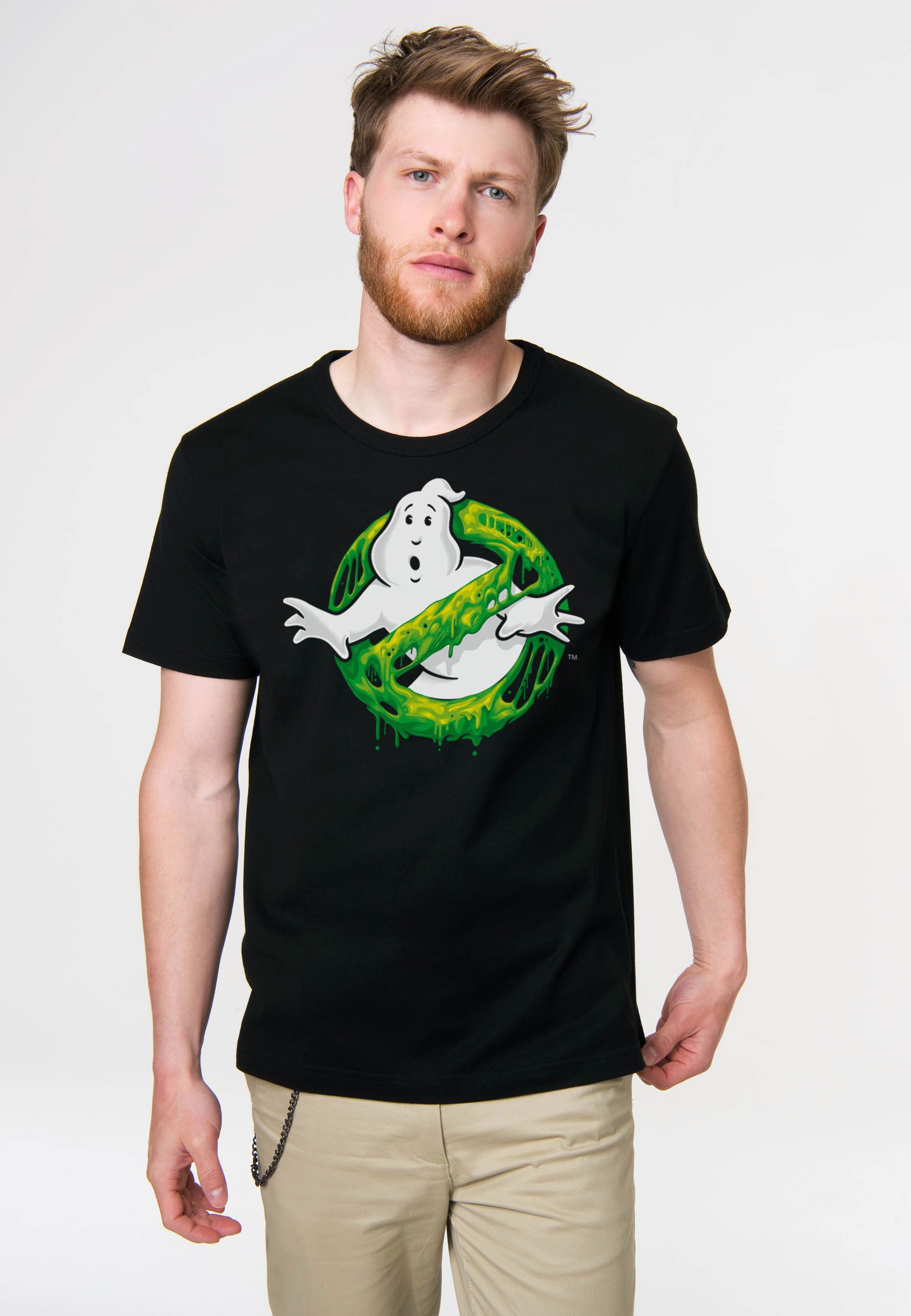 Einlaufvorbehandlung – Logo vielen T-Shirt auch formstabi mit Slime coolem Wäschen Print, nach Dank Ghostbusters LOGOSHIRT