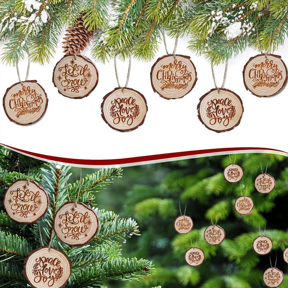 Weihnachtsbaum Geschnitzter jm02074 Blusmart Anhänger, Scheiben, Mode Christbaumschmuck Holz, Aus Runde