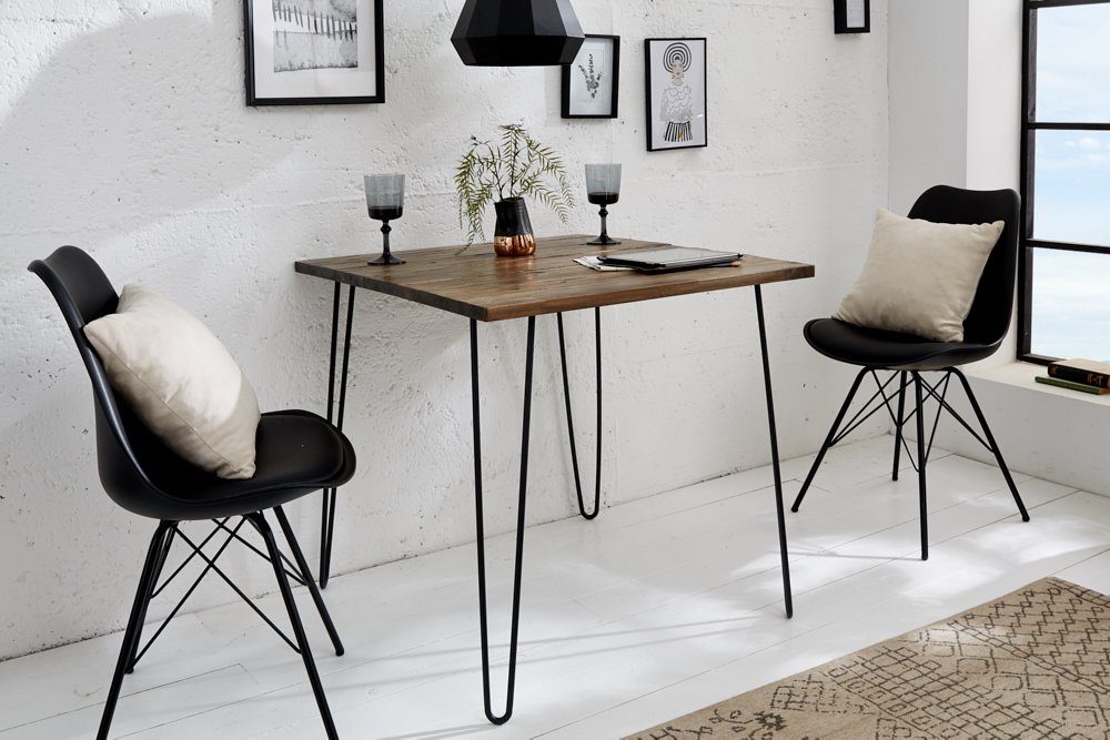 riess-ambiente Esstisch SCORPION 70cm Akazie braun – Metall, Hairpin Legs, Retro, massiv (Einzelartikel, 1-St), Kompakt, quadratisch, Vintage Tisch mit Metallbeinen schwarz