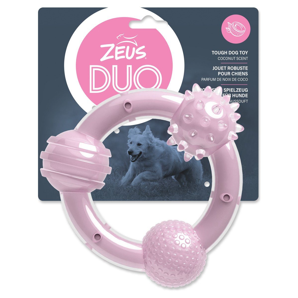 Zeus Zahnpflege-Spielzeug Duo Tri-Ring mit Kokosduft flieder