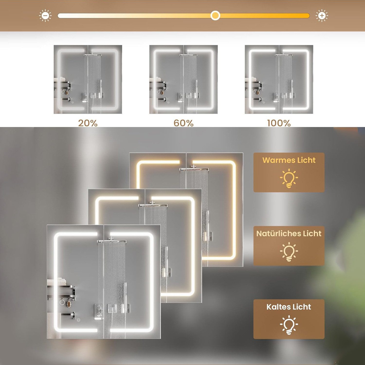 MSMASK Badezimmerspiegelschrank mit LED-Beleuchtung, Sensorschalter, 17 x 65 x 65 cm, Weiß (1-St) 2 Türen & verstellbare Ablage – Bild 5 von 5