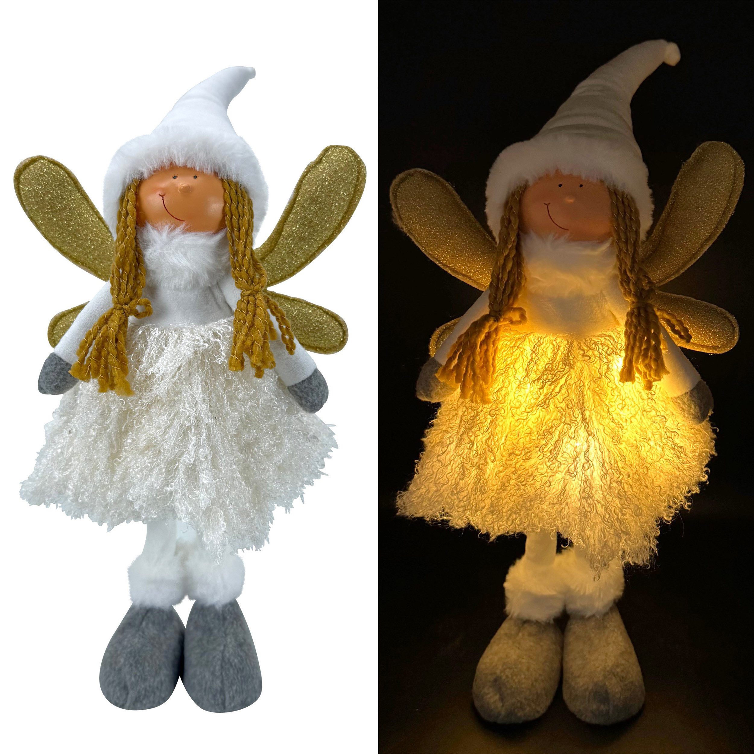 LED-Dekofigur süßer Engel mit Flügeln und LED-Lichterkette - Weihnachtsdeko