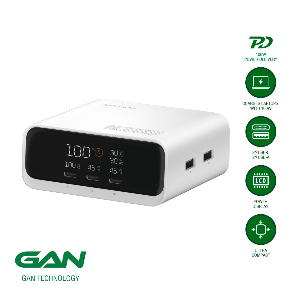 4smarts Desk Charger GaN Screen Ladestation