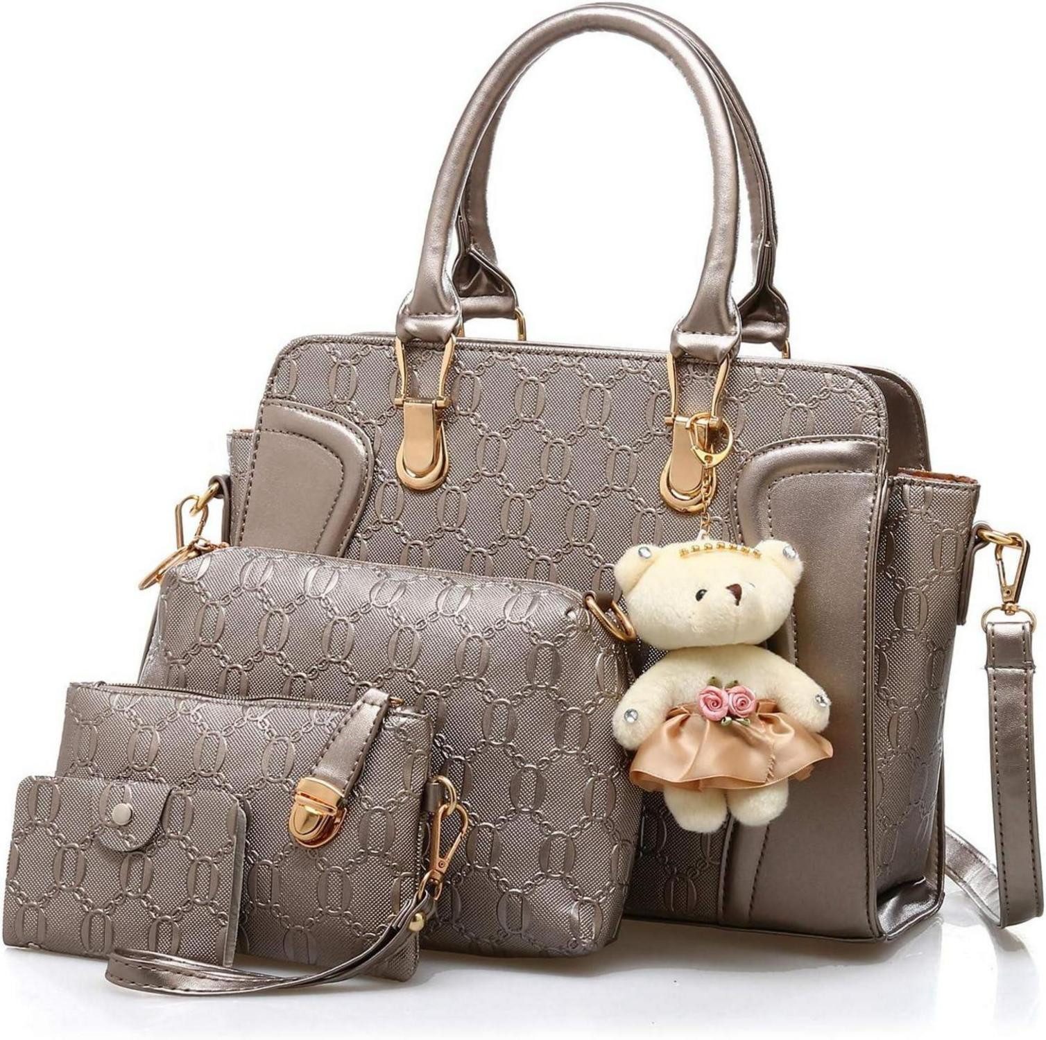 Handtasche Handtasche Damen Mittelgroß Set 4-teilig PU Leder Elegant Schwarz