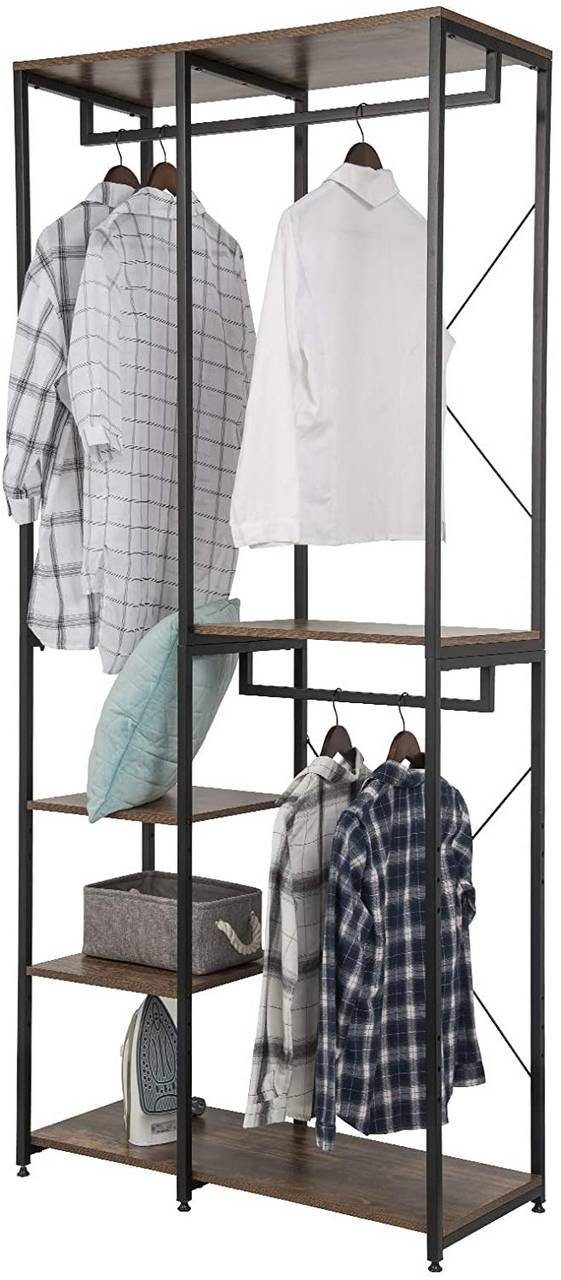 EUGAD Kleiderständer, (1 St), Garderobenständer mit 7 Ablagen Holz Stahl