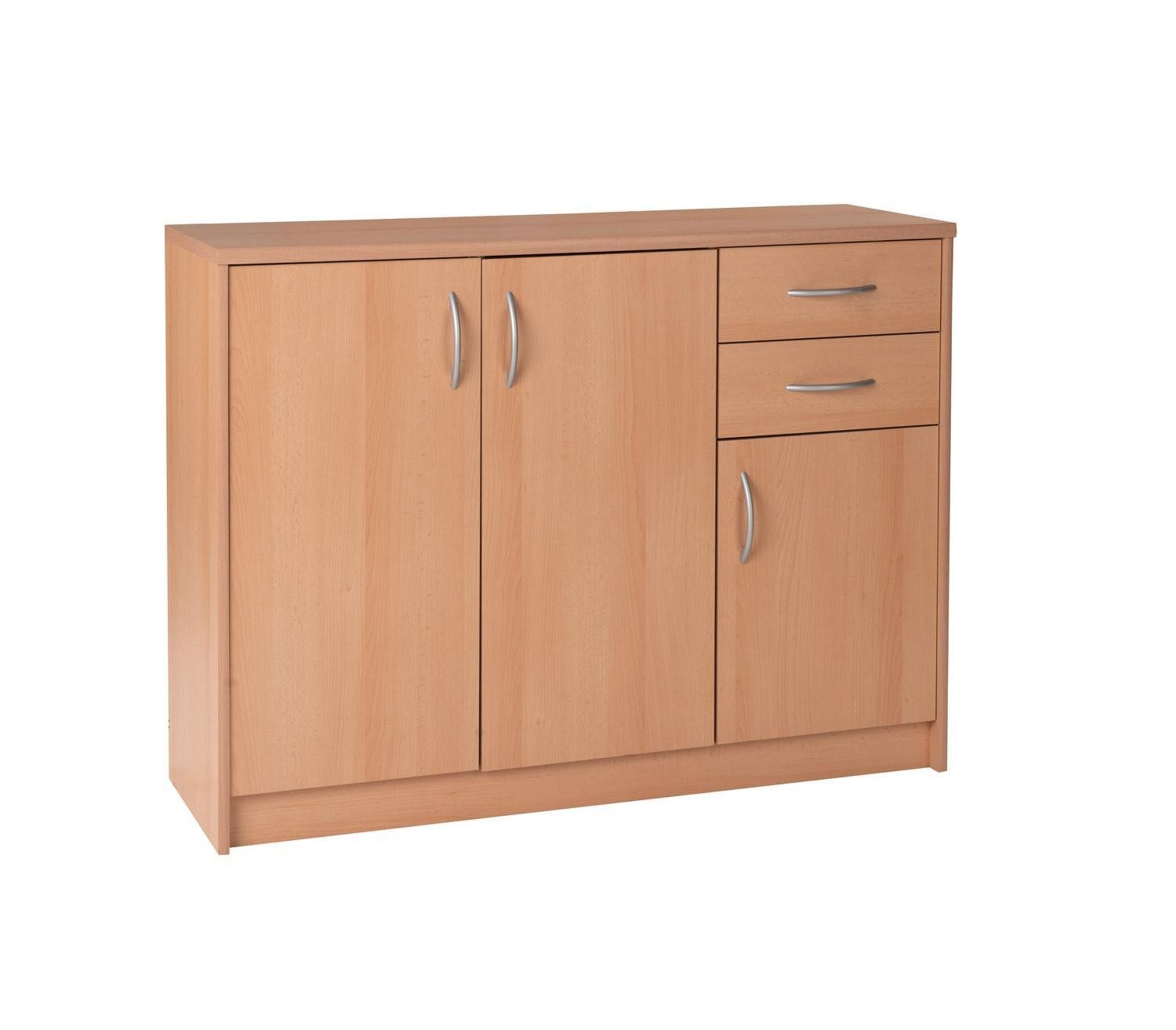 Kommode OPTIMUS, B 109 cm, H 86 cm, Buchedekor, 3 Türen, 2 Schubladen, 3 Einlegeböden