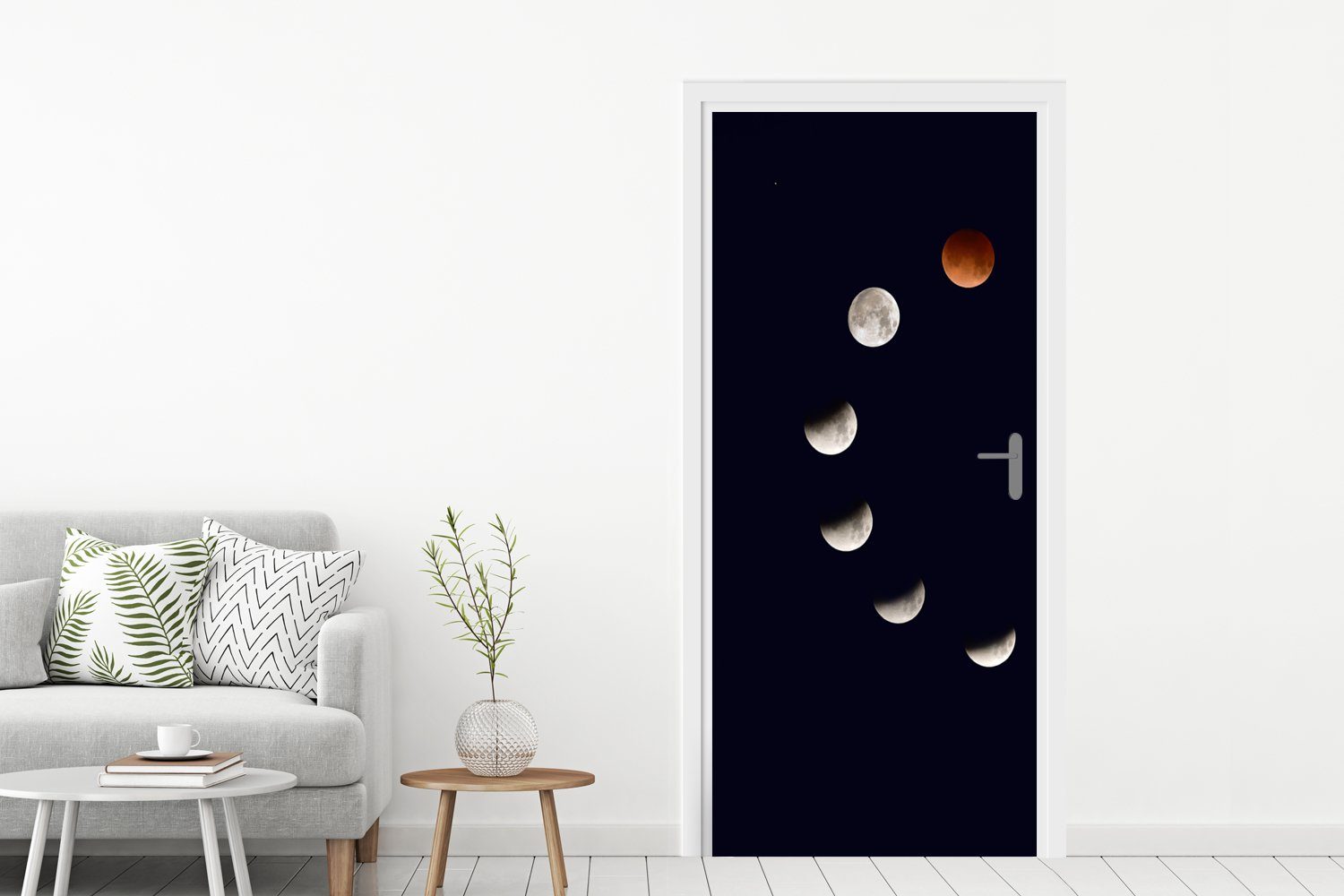 - für Tür, Türaufkleber, (1 bedruckt, Mond - St), Fototapete Bild MuchoWow Matt, 75x205 cm Türtapete Nacht,