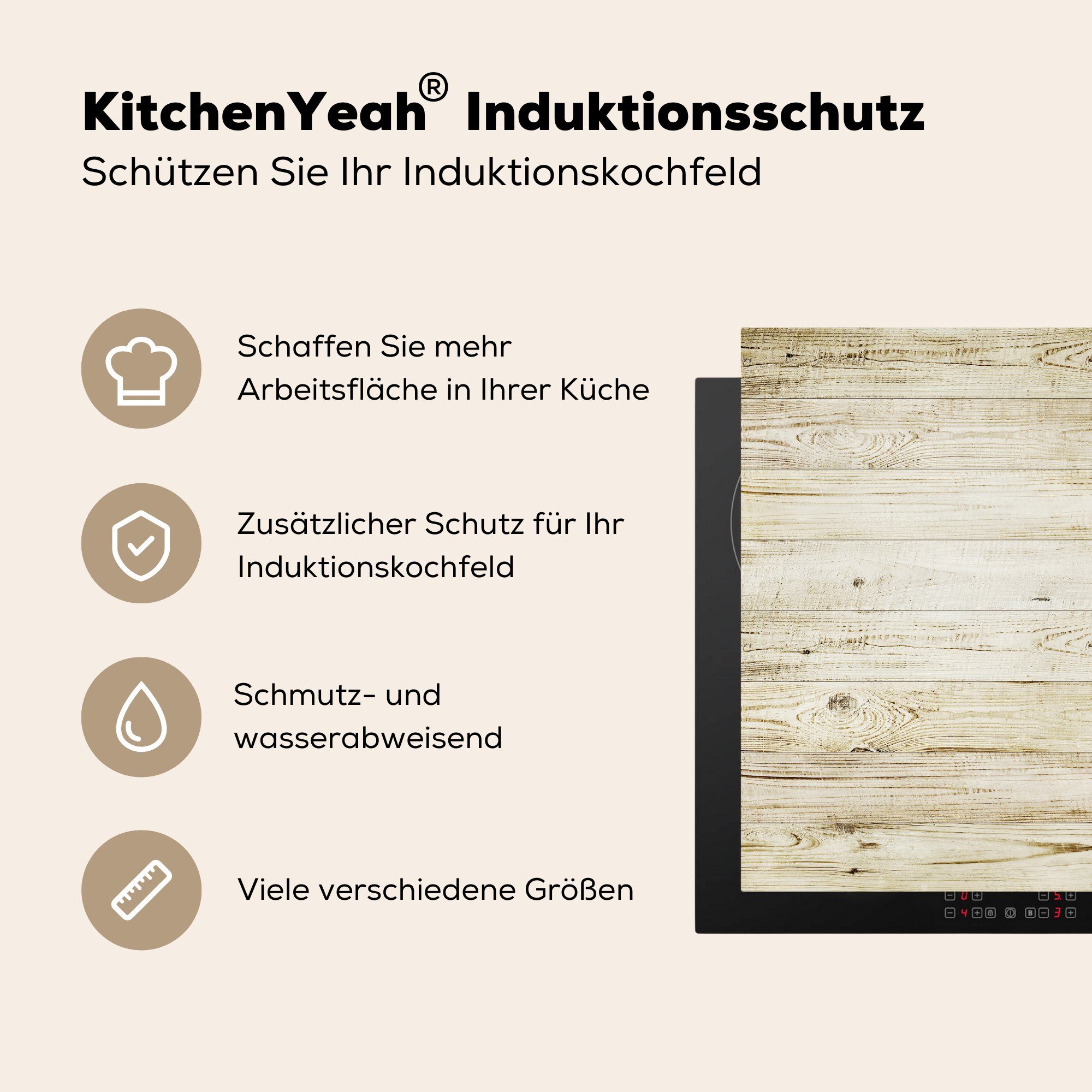 MuchoWow Herdblende-/Abdeckplatte - - (1 78x78 Dielen küche Arbeitsplatte Vinyl, Boden, tlg), - cm, Ceranfeldabdeckung, Countryside für Holz
