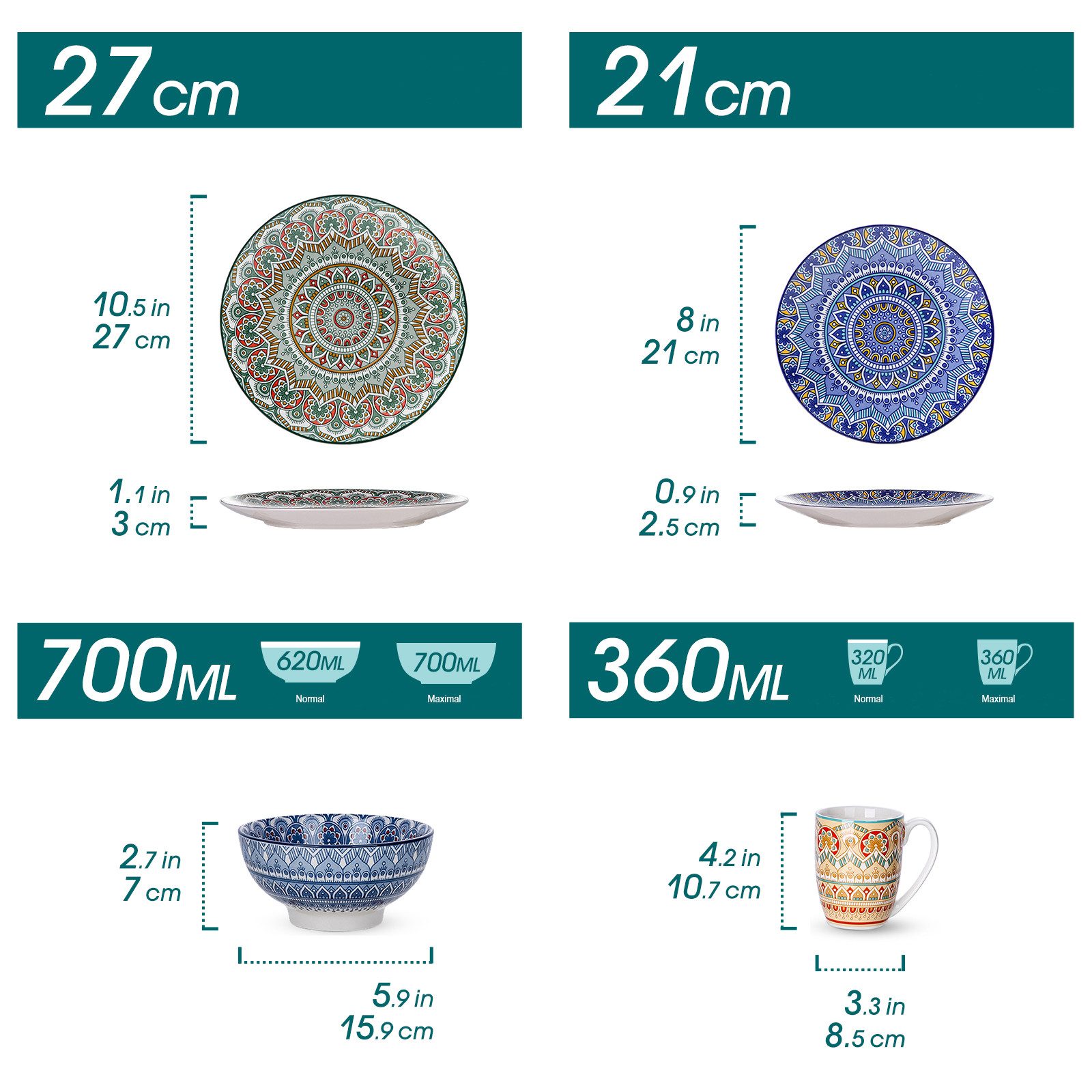 vancasso Geschirr-Set Tafelservice für 4, Geschirr-Set MANDALA, Porzellan, BOHO-Stil (16-tlg), 4 Personen, Porzellan – Bild 2 von 5