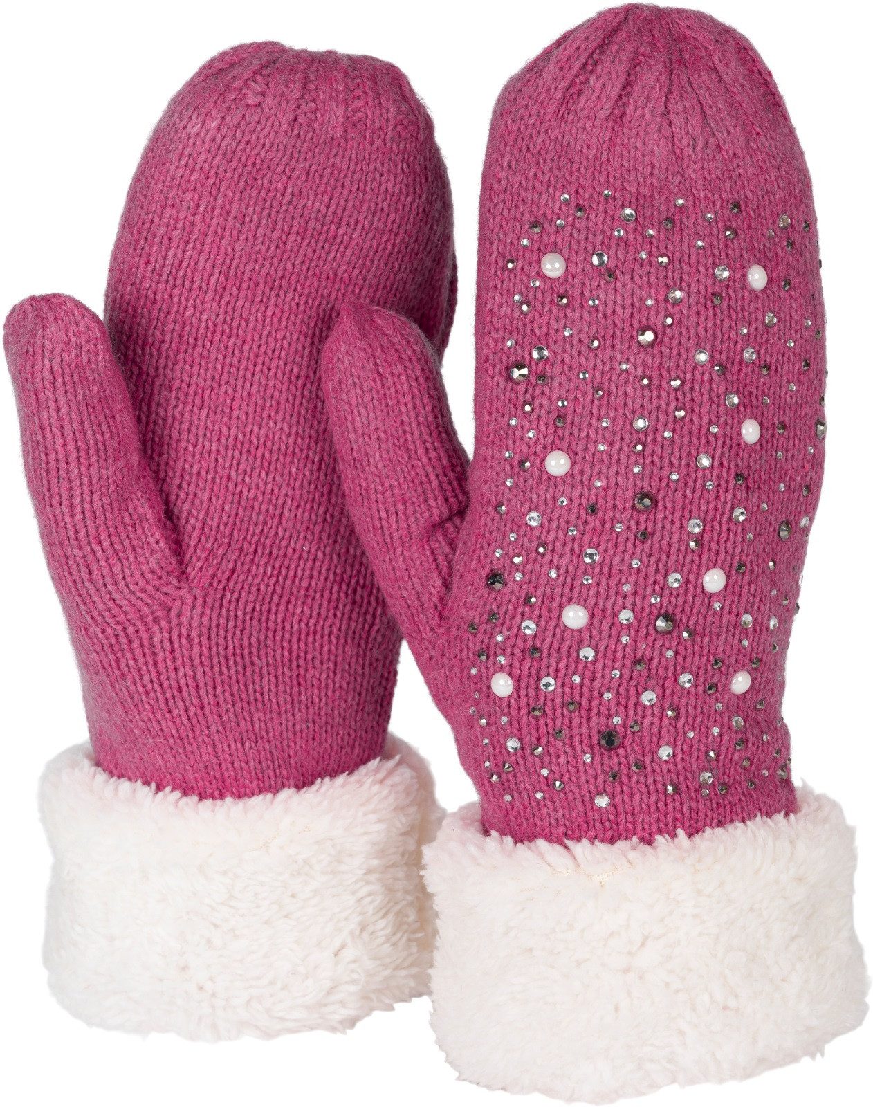 styleBREAKER Fäustlinge Strickhandschuhe Fäustlinge mit Strass und Perlen (1-St)