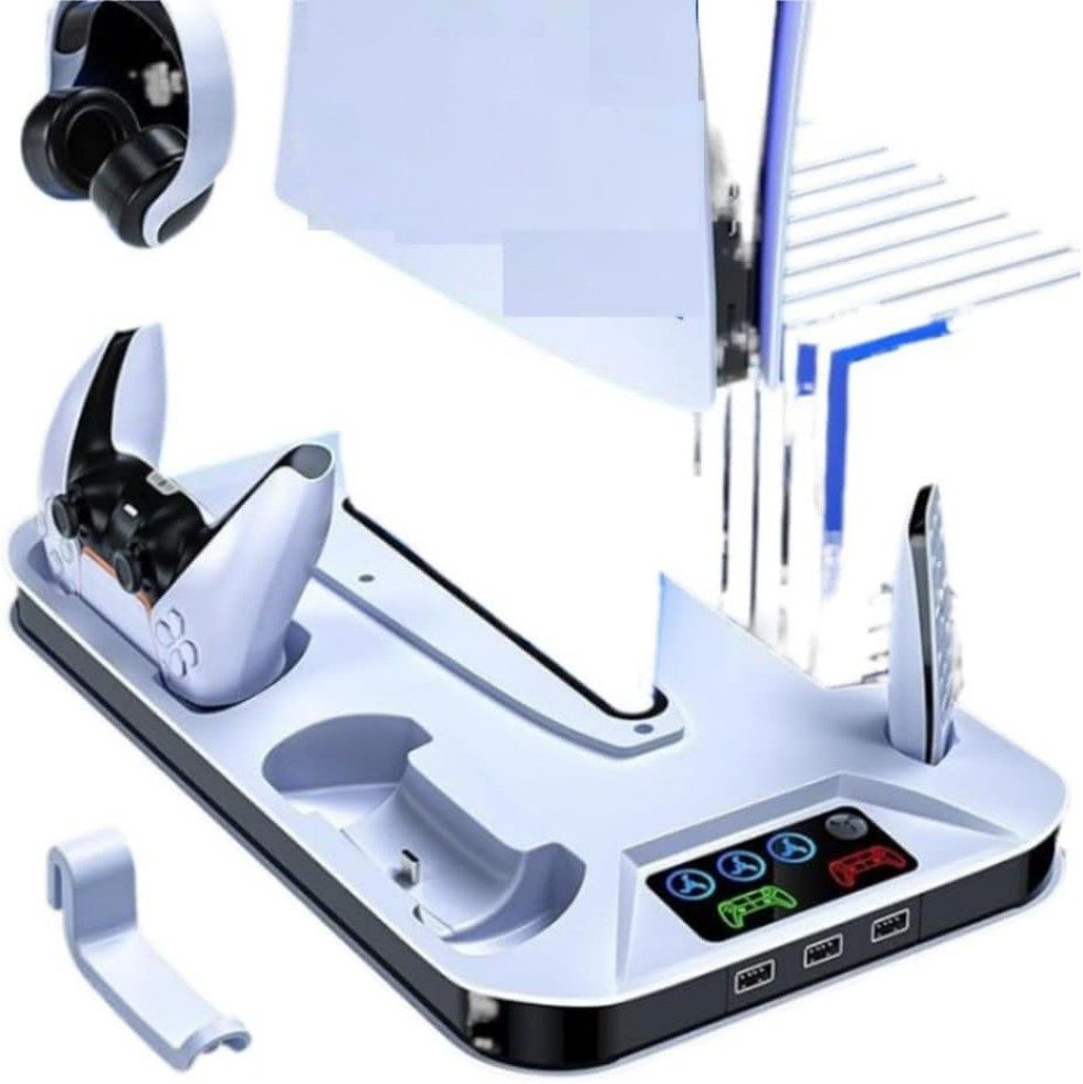 home trends PS5 Slim Kühlstation mit Controller Ladestation & 3 USB Ports Controller (Set, 1 St., PS5 Slim Stand mit Kühllüfter & Headset Halter für Disc & Digital)