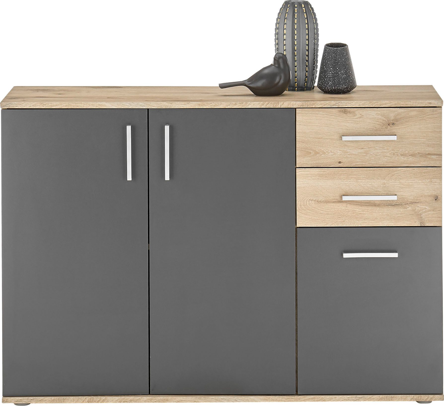 HBZ Kommode BC-Drift-2, Sideboard Stellmaß BxHxT 120x84x35 cm (1 St), Kommode mit 3 Türen, 2 Schubkästen und 1 Einlegeboden
