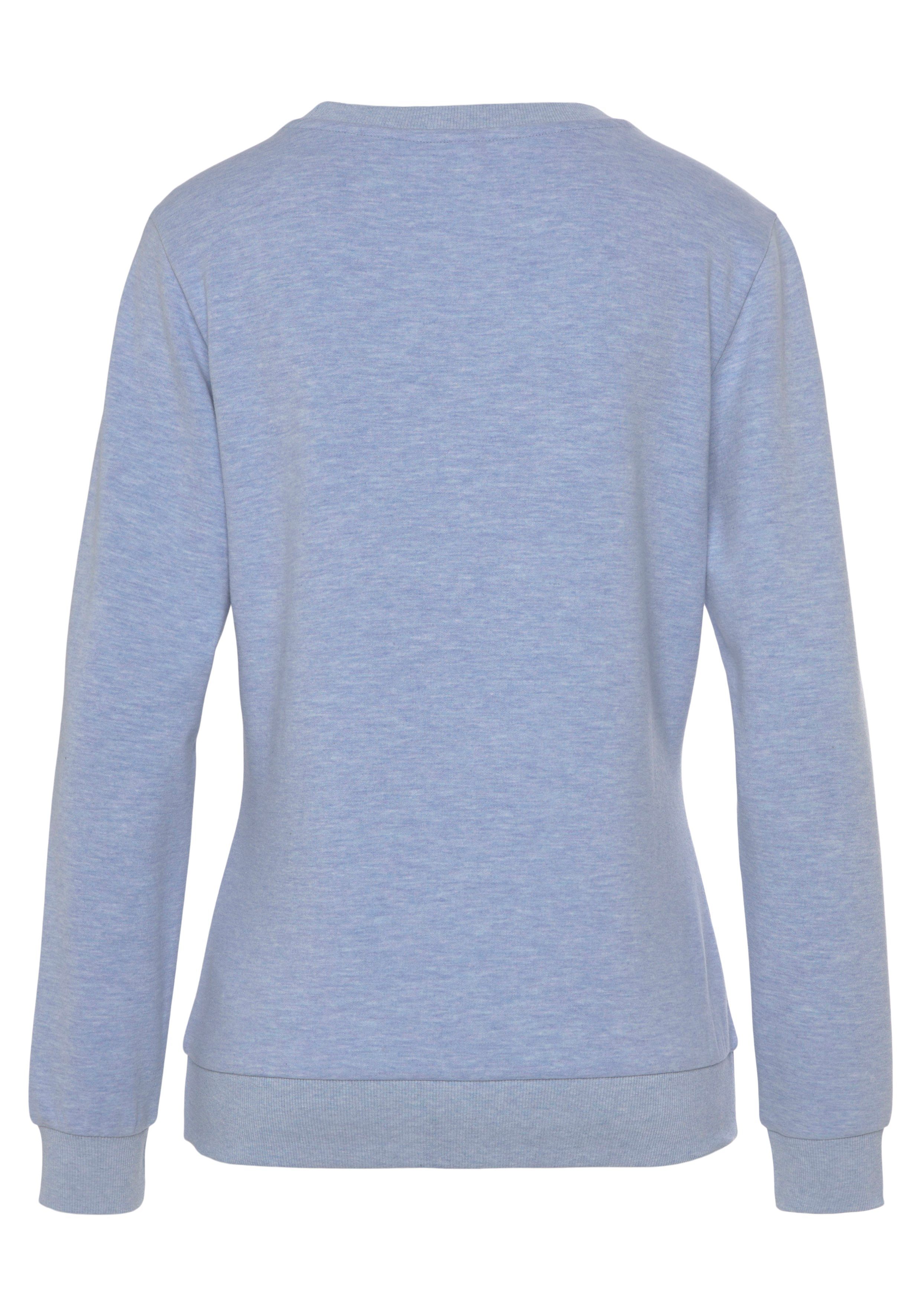 Loungewear, mit glänzender Sweatshirt Bench. hellblau meliert Logostickerei, -Loungeshirt Loungeanzug Loungewear