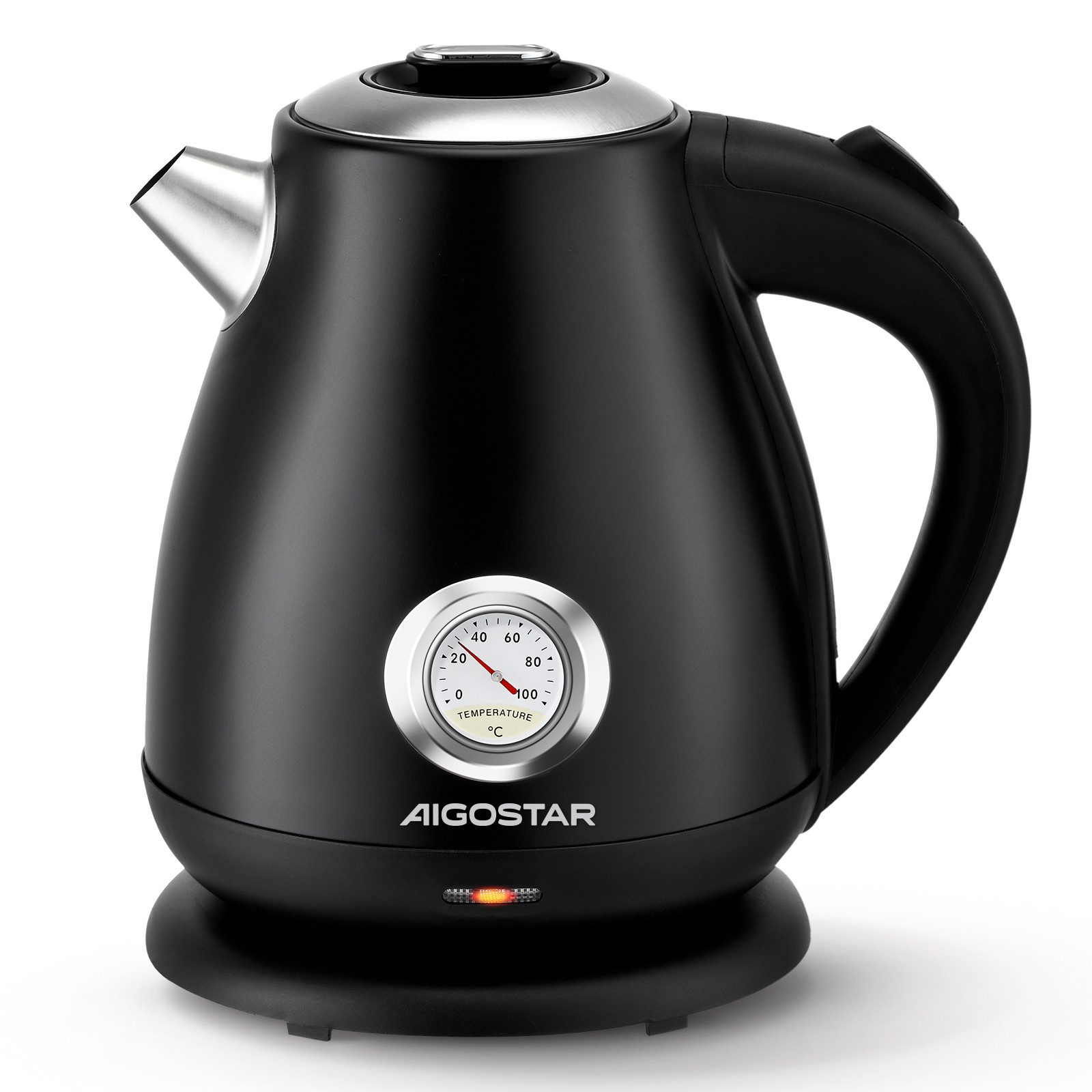 Aigostar Wasserkocher Retro Edelstahl Wasserkocher mit Temperaturanzeige, 1,7L, 2200 W, Retro Edelstahl Wasserkocher mit Temperaturanzeige, 1,7L
