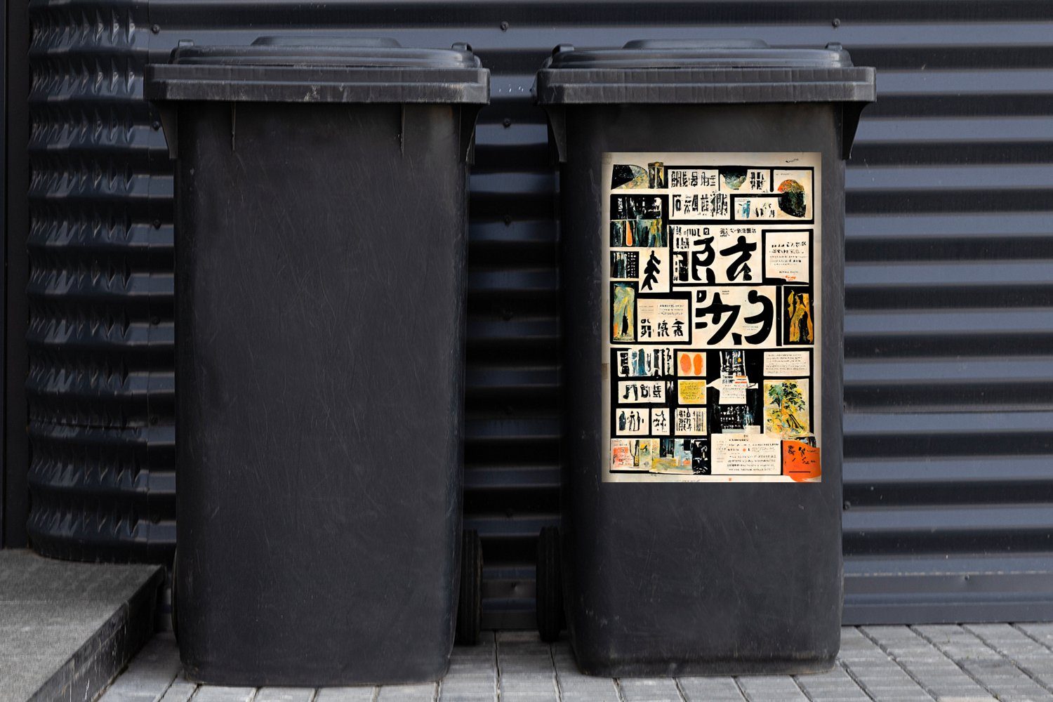 MuchoWow Wandsticker Japan - Zeitung St), Sticker, Container, (1 - Mülleimer-aufkleber, Abfalbehälter Zitat Vintage - Mülltonne