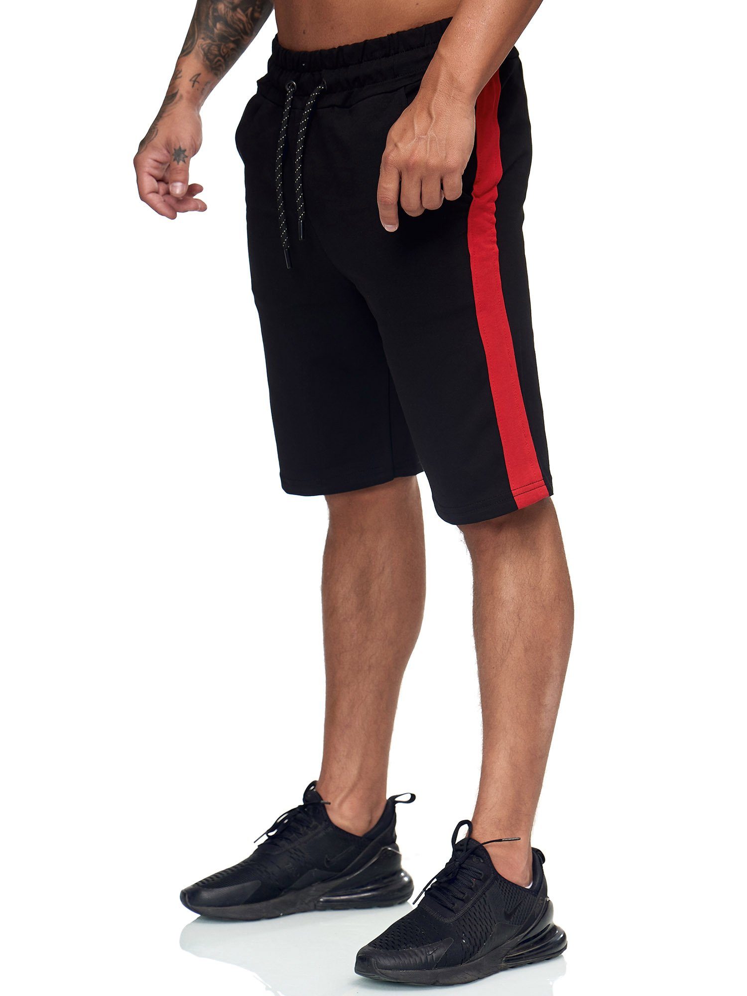 OneRedox Shorts 1400+1407C Rot Freizeit Design) Sweatpants, (Kurze 1-tlg., Bermudas modischem im 1400 Schwarz Fitness Casual Hose