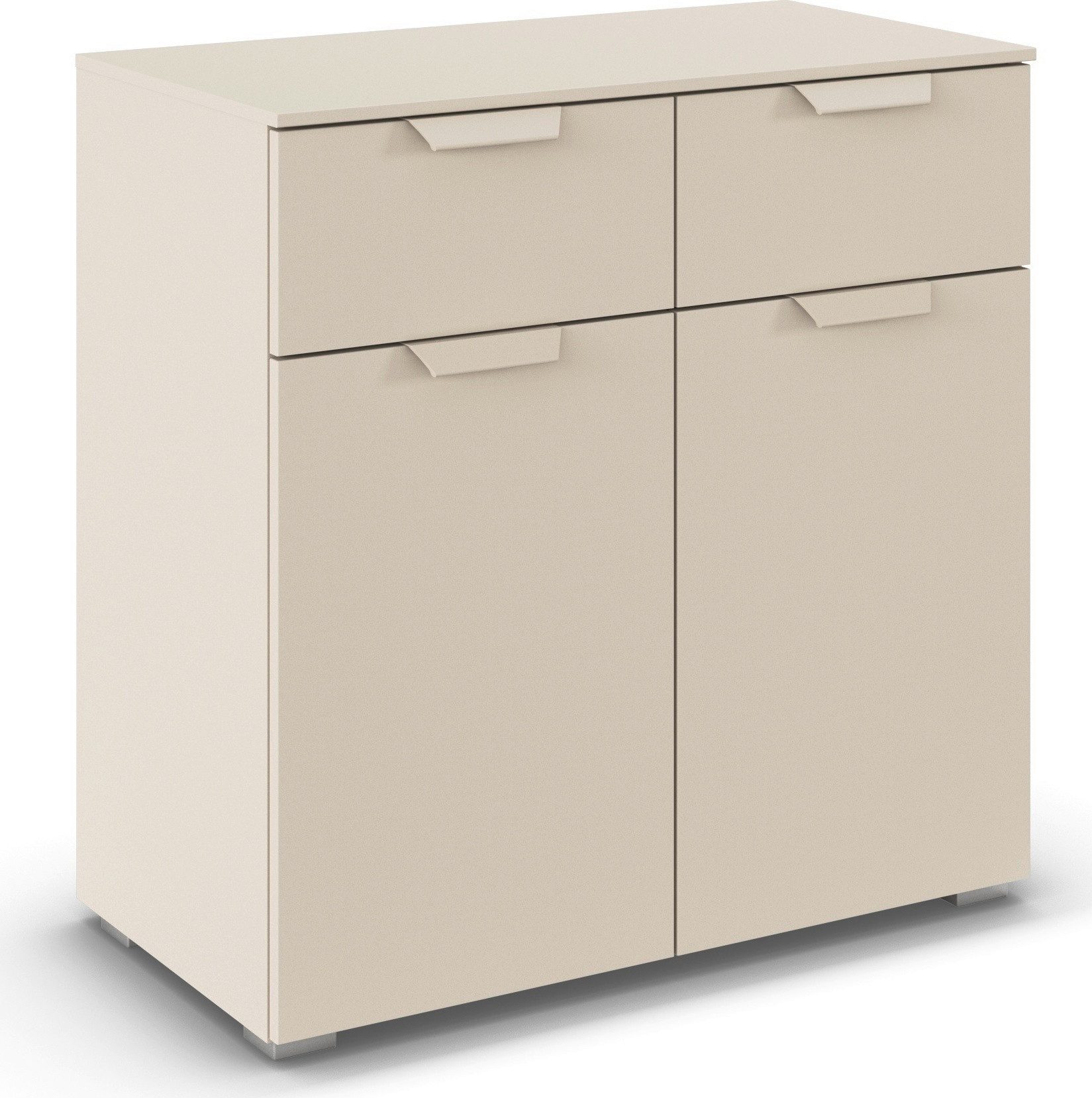 rauch Kombikommode Sideboard Schubladenkommode COSTA mit farblich passenden Metallgriffen (in 2 Griff-Farben, Breite 80 cm), mit 2 Schubladen und 1 verstellbaren Einlegeboden MADE IN GERMANY