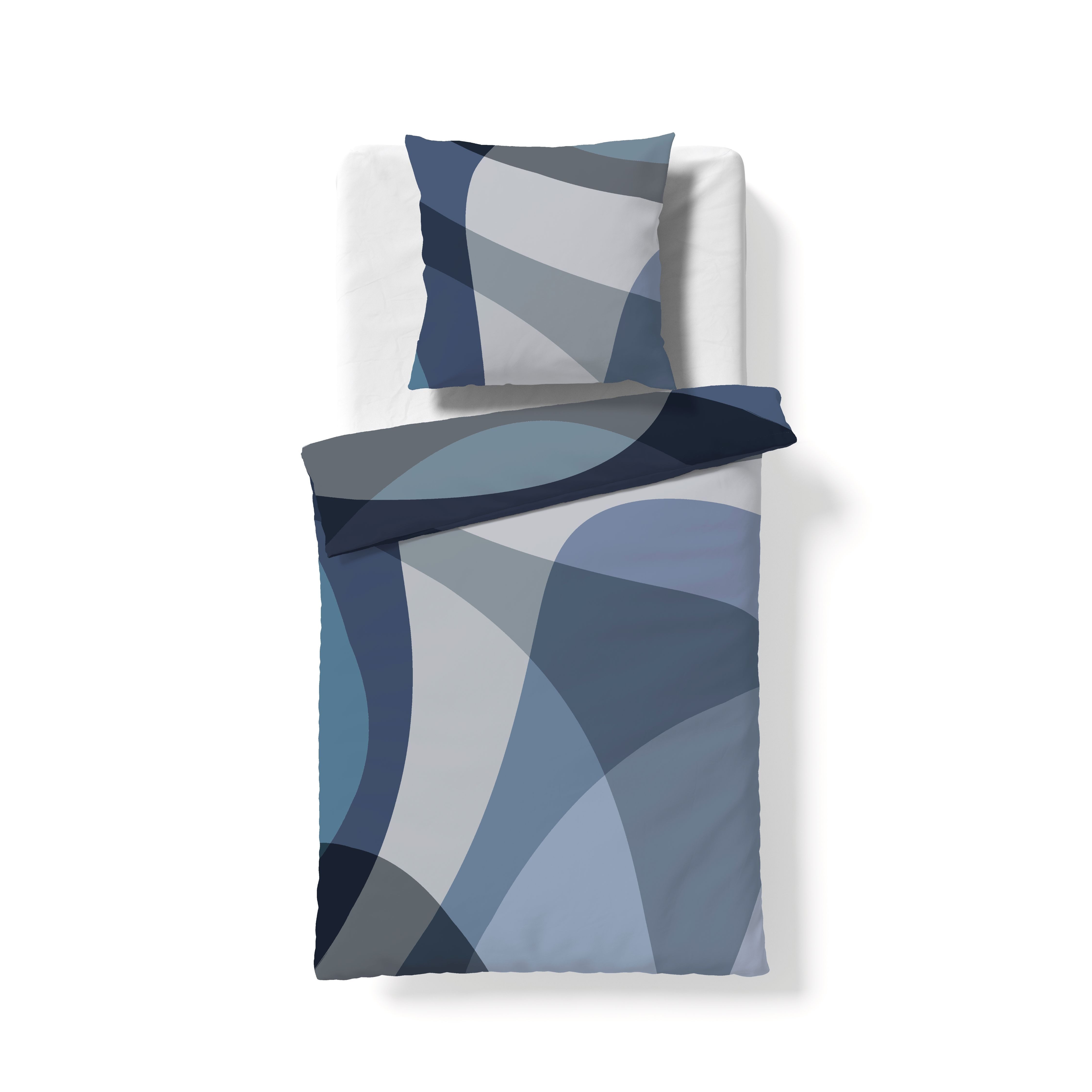 fleuresse Bettwäsche Fleuresse Mako-Satin Bettwäsche 135x200 Abstrakt blau silber 114571-02, Mako-Satin, 2 teilig, für Sommer und Winter