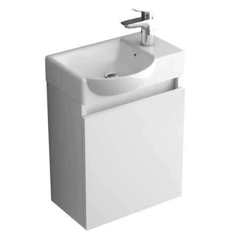 Alpenberger Waschbecken Gäste WC Waschbecken mit Unterschrank - Hängeschrank Vormontiert (2 teilig WC Schrank Schmal - Waschtischschrank, Waschtisch Komplettset - Badmöbel Gäste WC), Mini Waschbecken Gäste WC - Unterschrank Bad Weiß