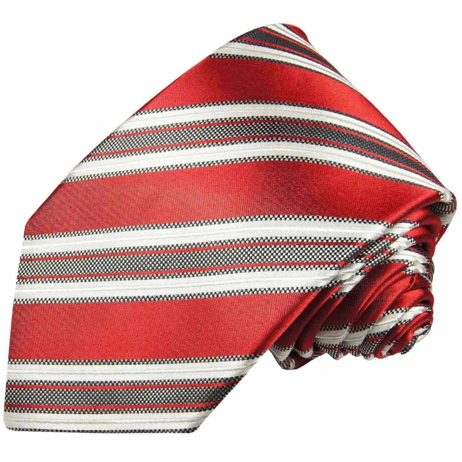 Paul Malone Krawatte Herren (6cm), Designer 424 Schlips 100% Seide modern Seidenkrawatte Schmal gestreift rot