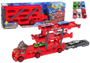LEAN Toys Spielzeug-Auto Lkw-Anhänger Schwerlastwagen Autostartrampe Autoanhänger Spielzeugauto