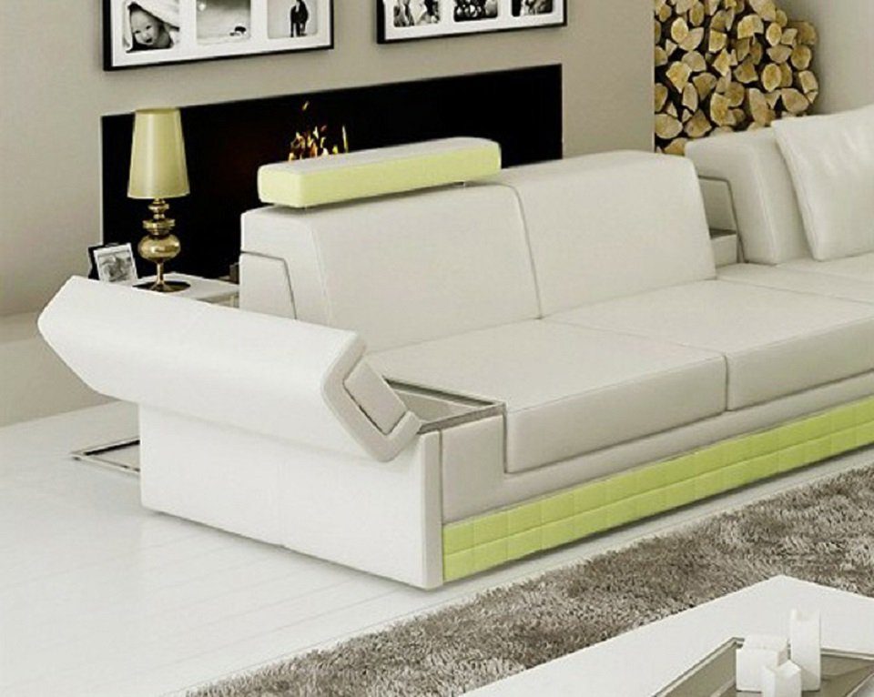 JVmoebel Ecksofa Ledersofa Beleuchtet, Sofa mit Ecksofa Couch Modern Sofa Design Sofa Weiß/Grün U-Form Beleuchtung Weißes Eck