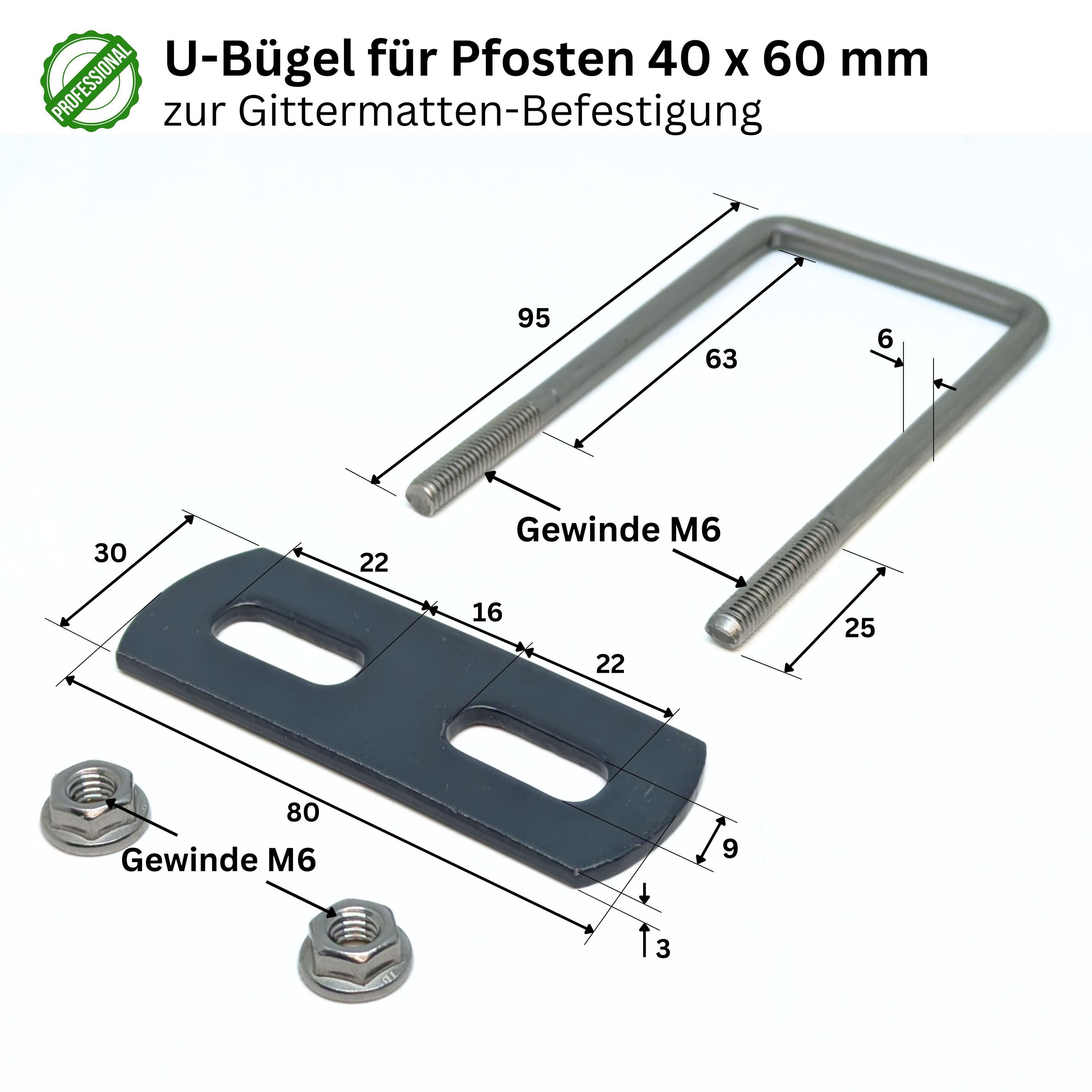 ZAUNIVERSUM Doppelstabmattenzaun U-Bügel für Doppelstabmatten Anthrazit (RAL 7016), (10 Stück, feuerverzinkter Ausführung oder pulverbeschichtet), Für Zaunpfosten 60mmx40mm