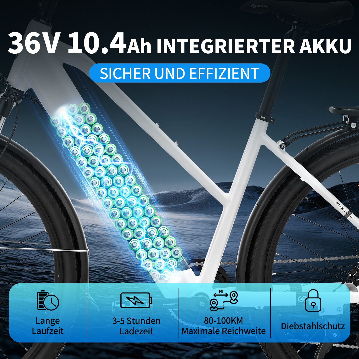 VECOCRAFT E-Bike Cityrad 28’’ Elektrofahrrad EURYBIA mit 36V 10.4Ah Damen/Herren, 7 Gang Shimano, Heckmotor, 374,4 Wh, Trekkingrad,E-Mountainbike,Pedelec, Akku bis zu 100km